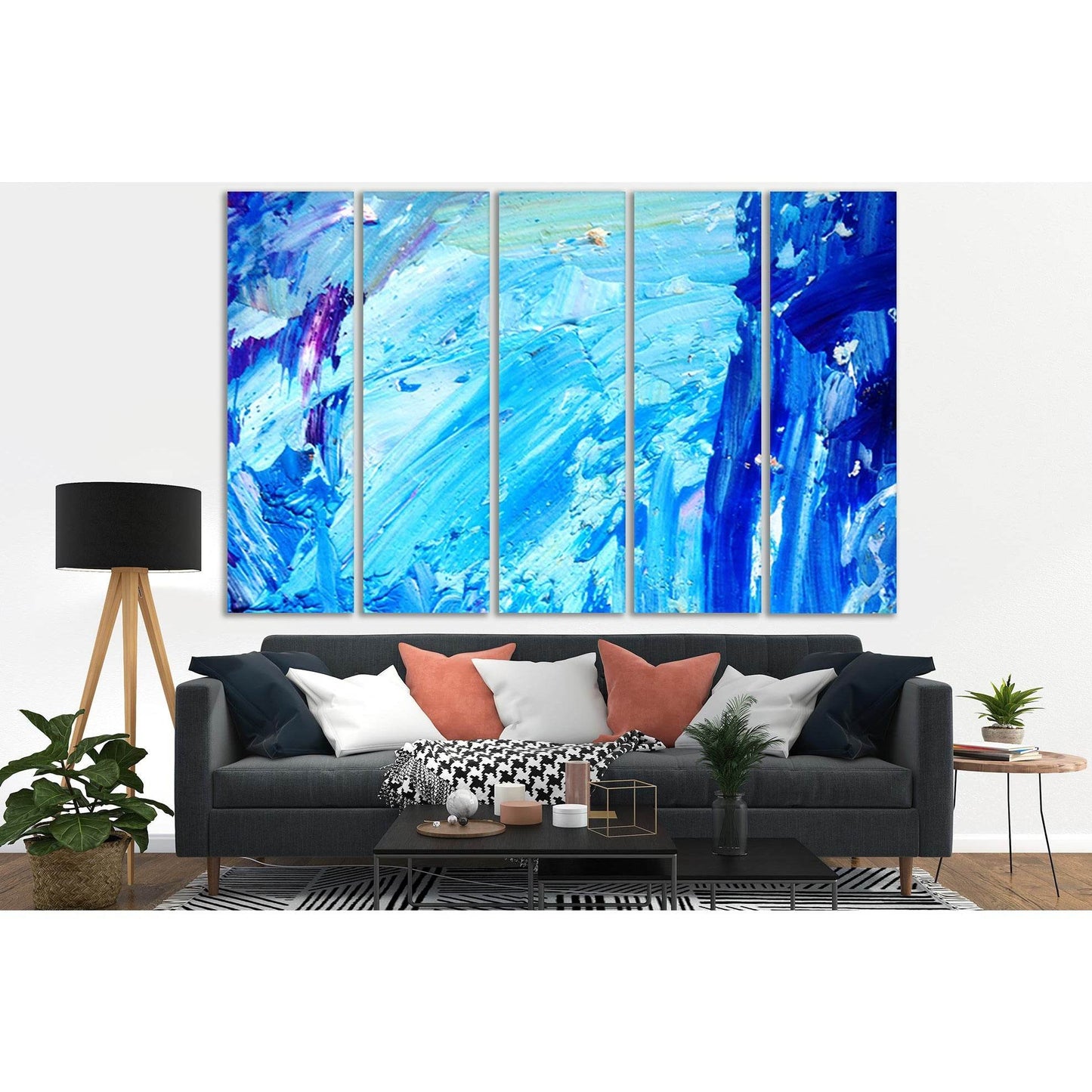 Blue And White Abstract Painting №SL558 Ready to Hang Canvas Print - Zellart Canvas Prints 0new, ALL_Products, Oil Painting Wall Art