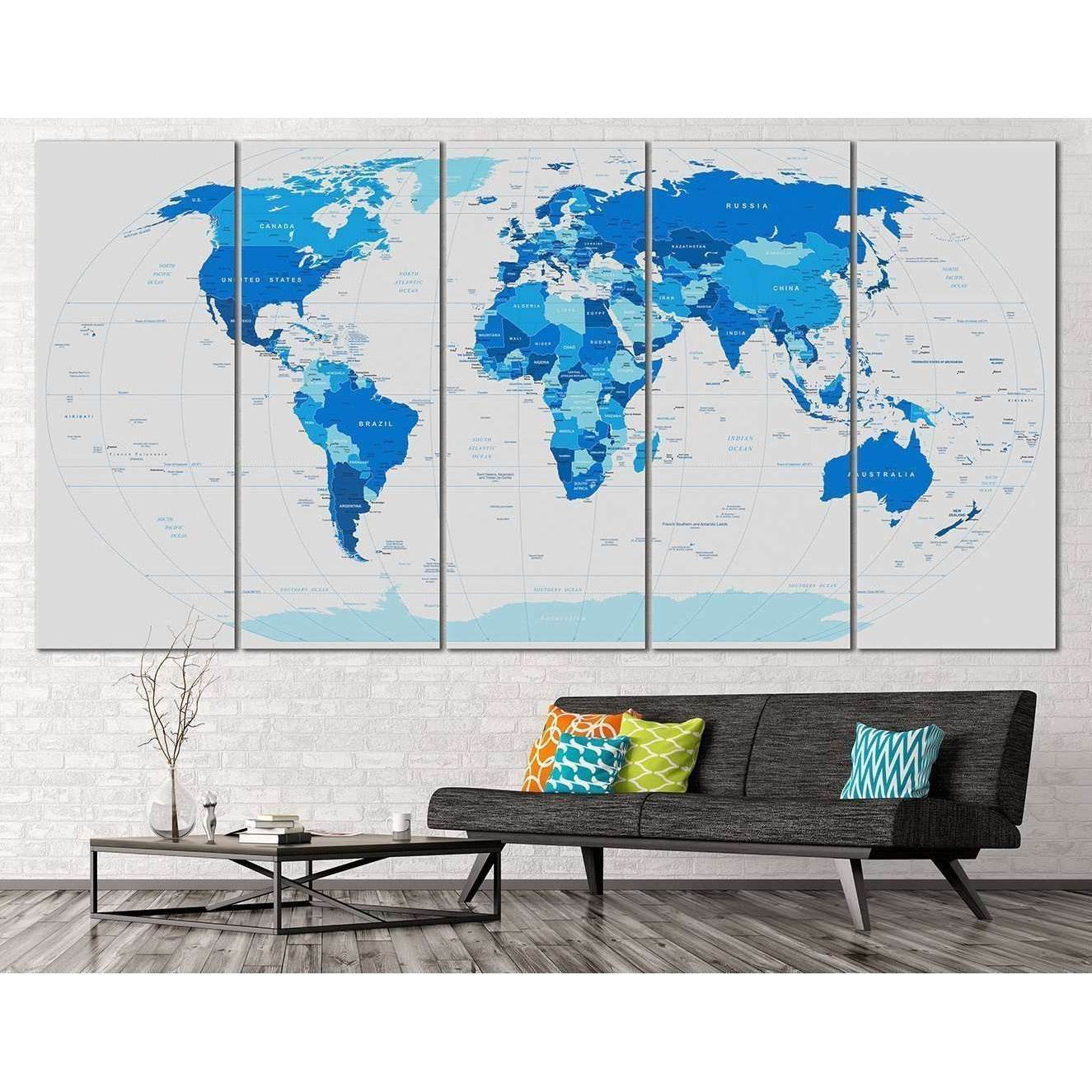 Blue World Map №102 Ready to Hang Canvas Print - Zellart Canvas Prints ALL_Products, autopostr_pinterest_65155, autopostr_pinterest_65157, autopostr_pinterest_65158, autopostr_pinterest_65160, wd-102