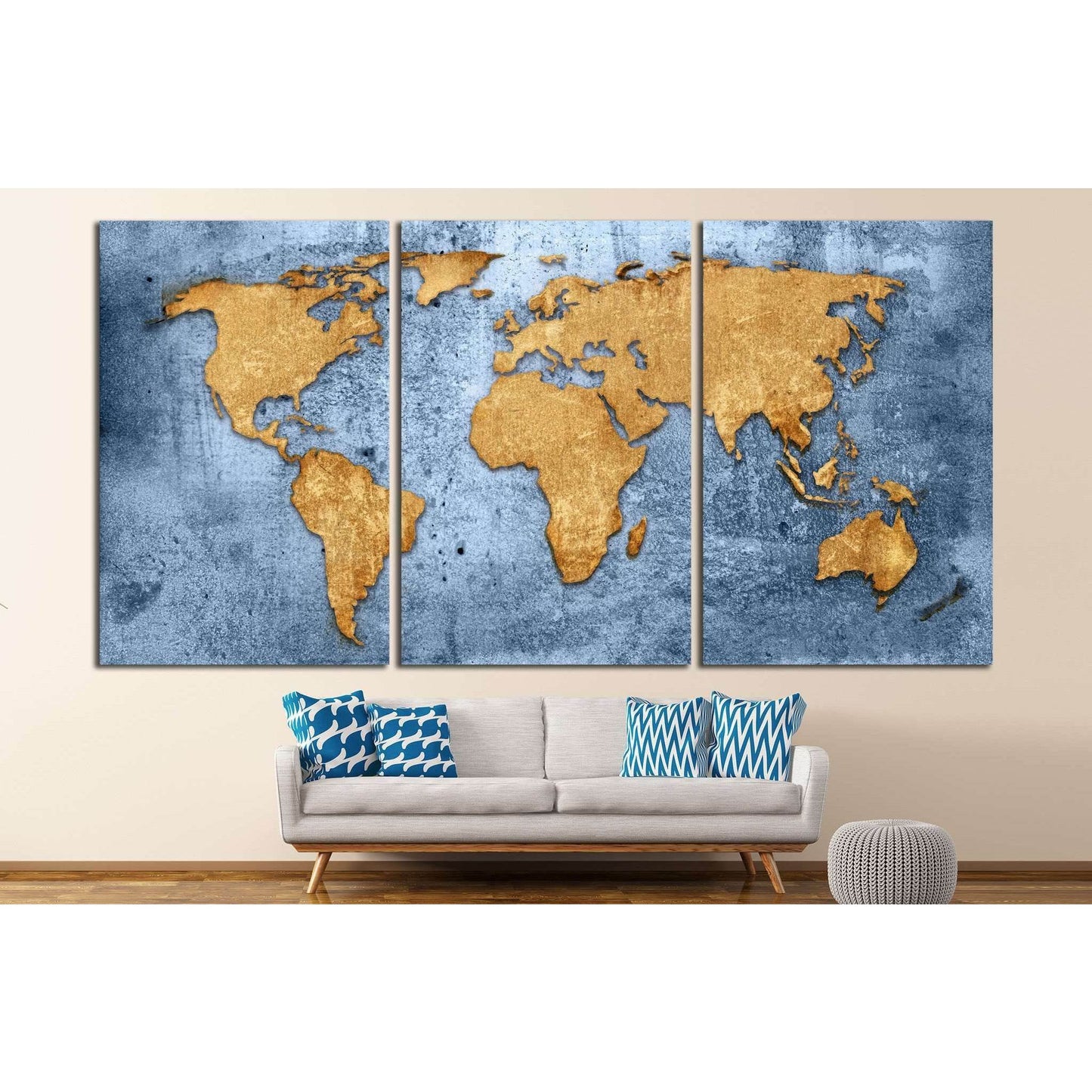 Blue World Map №1489 Ready to Hang Canvas Print - Zellart Canvas Prints ALL_Products, s-1489