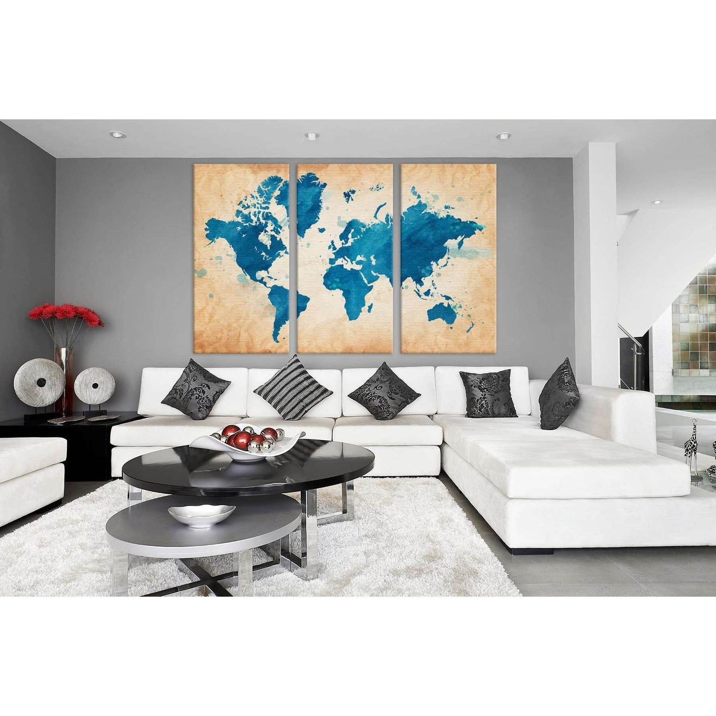 Blue World Map №703 Ready to Hang Canvas Print - Zellart Canvas Prints ALL_Products, autopostr_pinterest_65155, autopostr_pinterest_65157, autopostr_pinterest_65158, autopostr_pinterest_65160