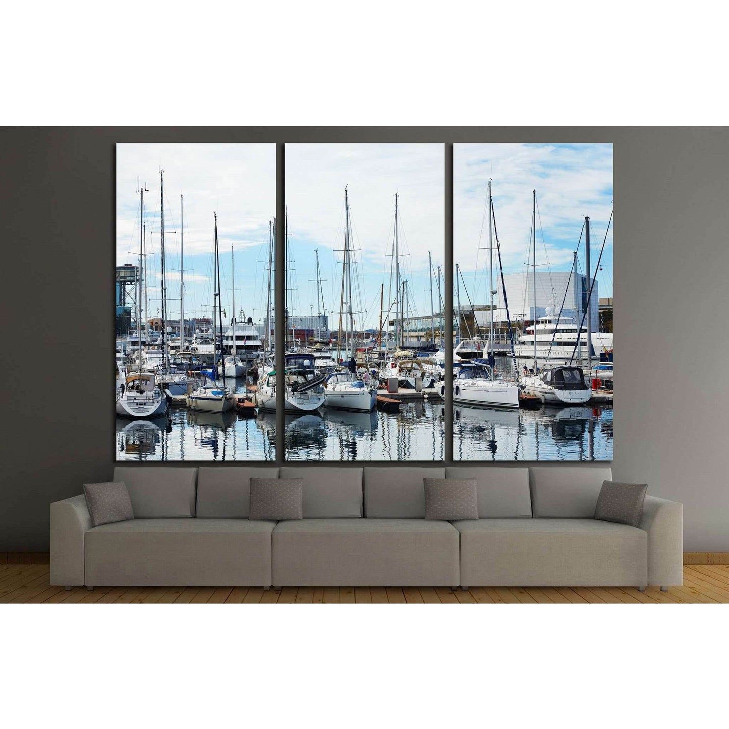 Boats at the pier in barselona №1303 Ready to Hang Canvas Print - Zellart Canvas Prints ALL_Products, s-1303