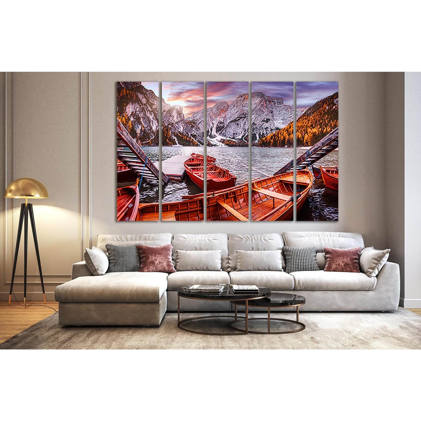 Boats On The Alpine Lake Braies №Sl18 Ready to Hang Canvas Print - Zellart Canvas Prints 0new, ALL_Products, Nature & Landscapes Canvas Print