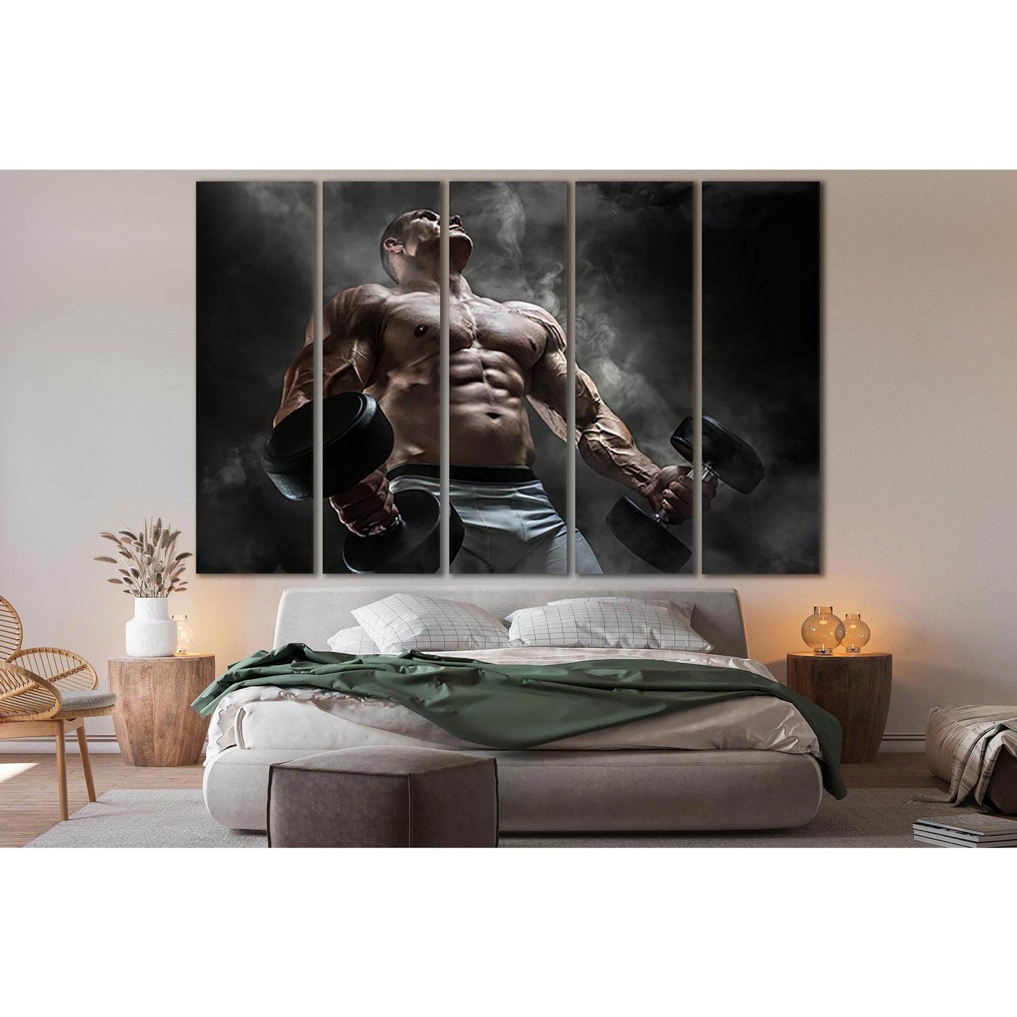 Bodybuilding Man With Dumbbells №SL899 Ready to Hang Canvas Print - Zellart Canvas Prints 0new, ALL_Products, Sports & Motivation