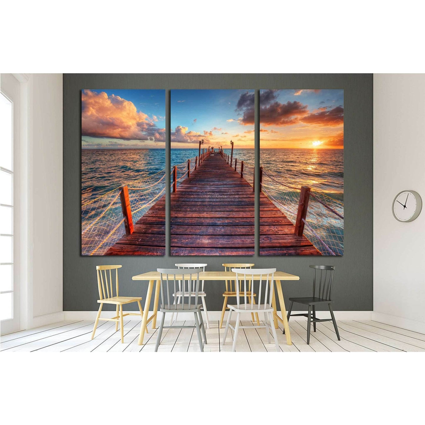 Brilliant sunrise on a sea pier with azure waters №1816 Ready to Hang Canvas Print - Zellart Canvas Prints ALL_Products, s-1816