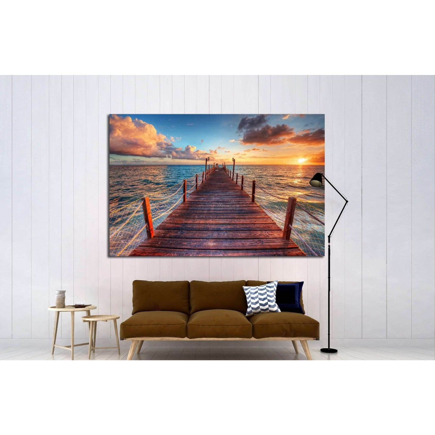 Brilliant sunrise on a sea pier with azure waters №1816 Ready to Hang Canvas Print - Zellart Canvas Prints ALL_Products, s-1816