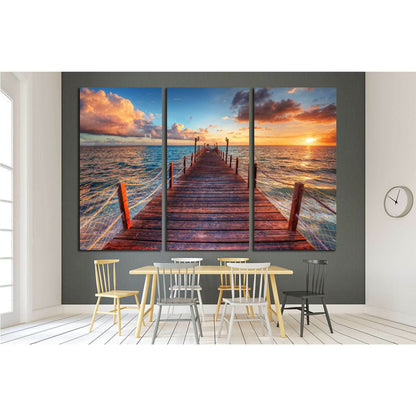 Brilliant sunrise on a sea pier with azure waters №1816 Ready to Hang Canvas PrintCanvas art arrives ready to hang, with hanging accessories included and no additional framing required. Every canvas print is hand-crafted, made on-demand at our workshop an