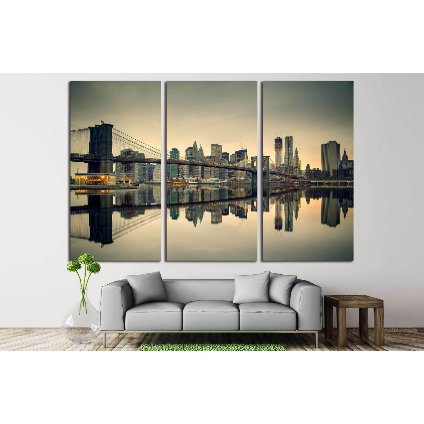Brooklyn bridge and Manhattan at dusk, New York City №2900 Ready to Hang Canvas Print - Zellart Canvas Prints 0_NY_ART, ALL_Products, s-2900