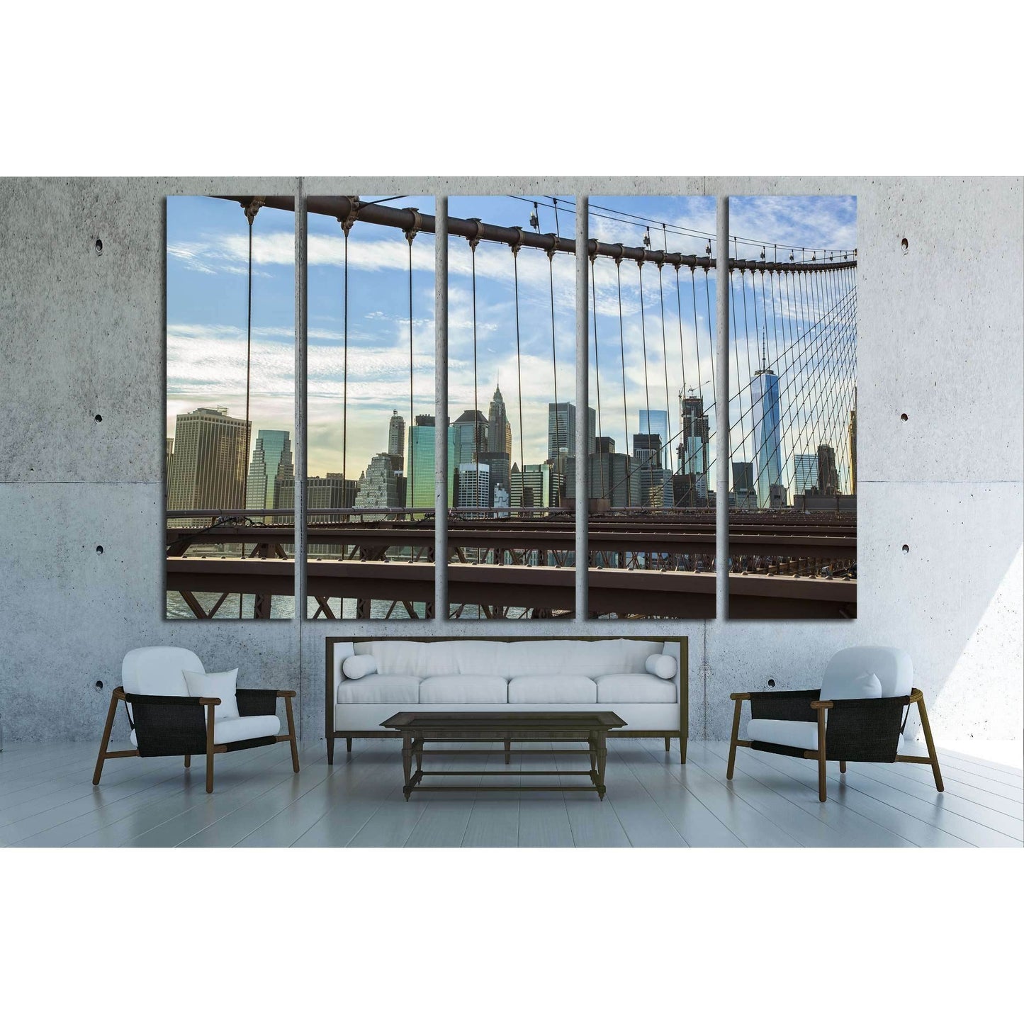 Brooklyn Bridge Wires with Manhattan Skyline background №2954 Ready to Hang Canvas Print - Zellart Canvas Prints 0_NY_ART, ALL_Products, s-2954