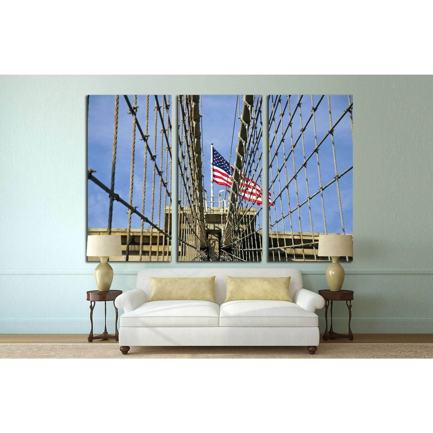 Brooklyn bridge with the american flag №1204 Ready to Hang Canvas Print - Zellart Canvas Prints 0_NY_ART, ALL_Products, s-1204