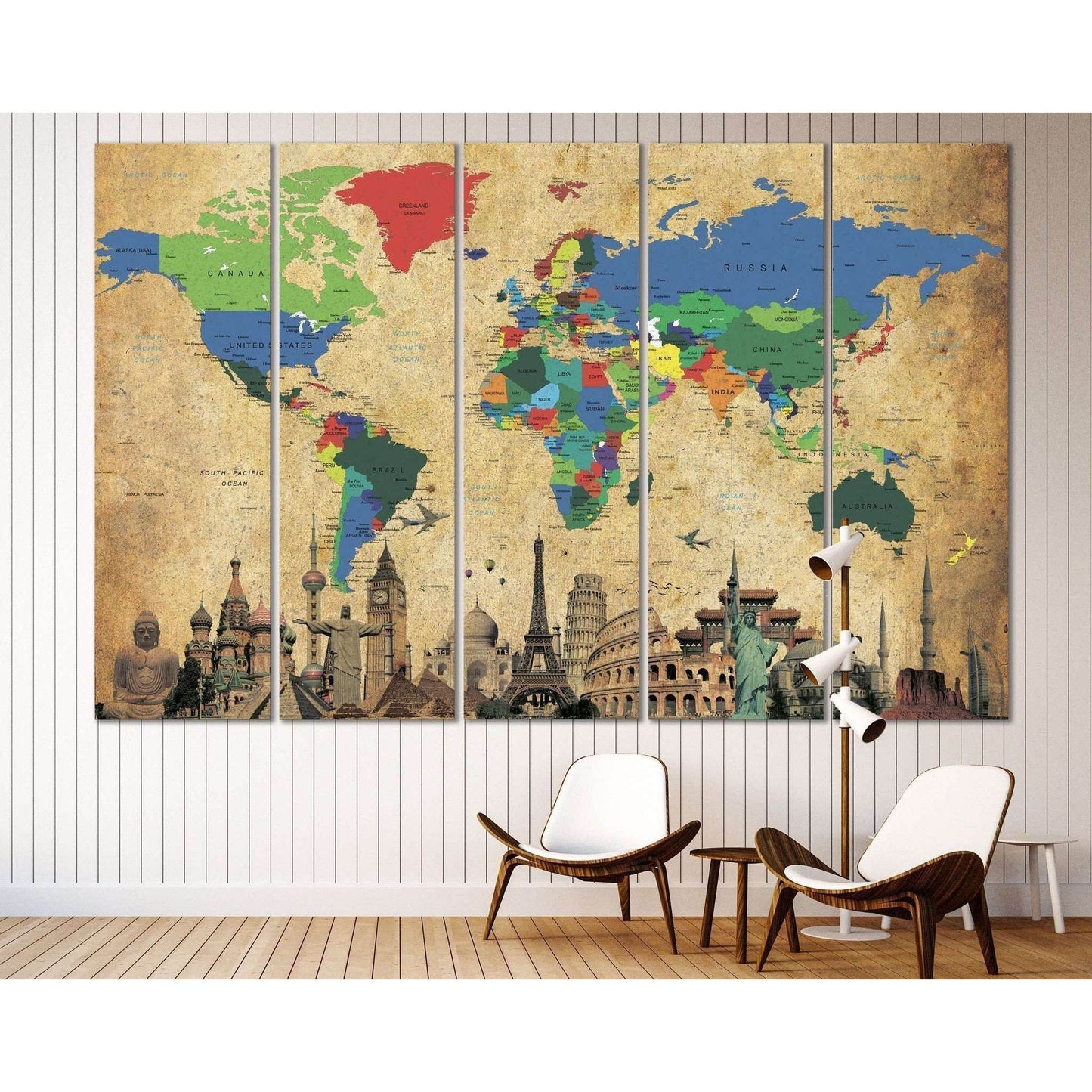 Brown World Map №3027 Ready to Hang Canvas Print - Zellart Canvas Prints ALL_Products, z-3027
