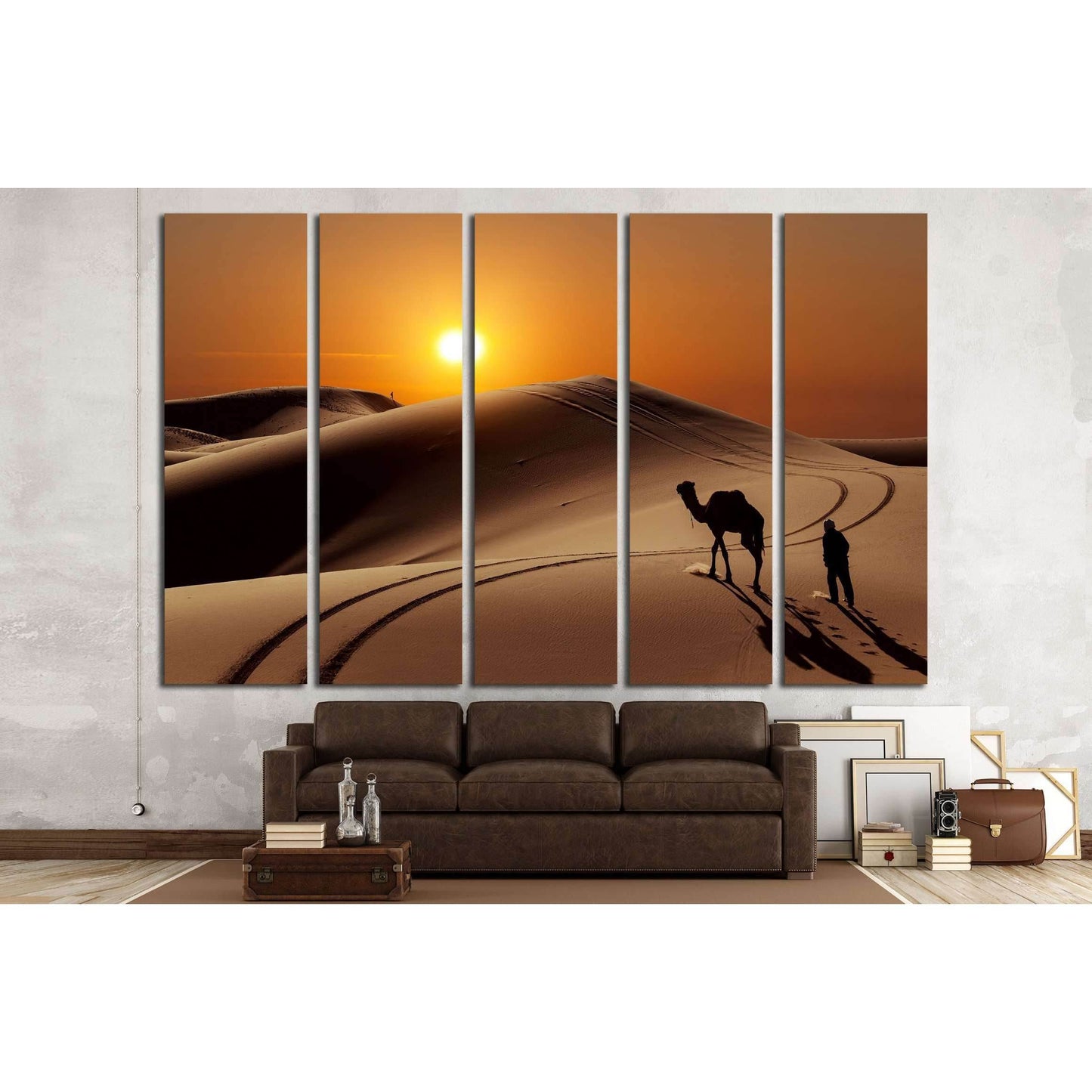 Camel with herdsman in the Sahara desert, Morocco №2695 Ready to Hang Canvas Print - Zellart Canvas Prints ALL_Products, s-2695