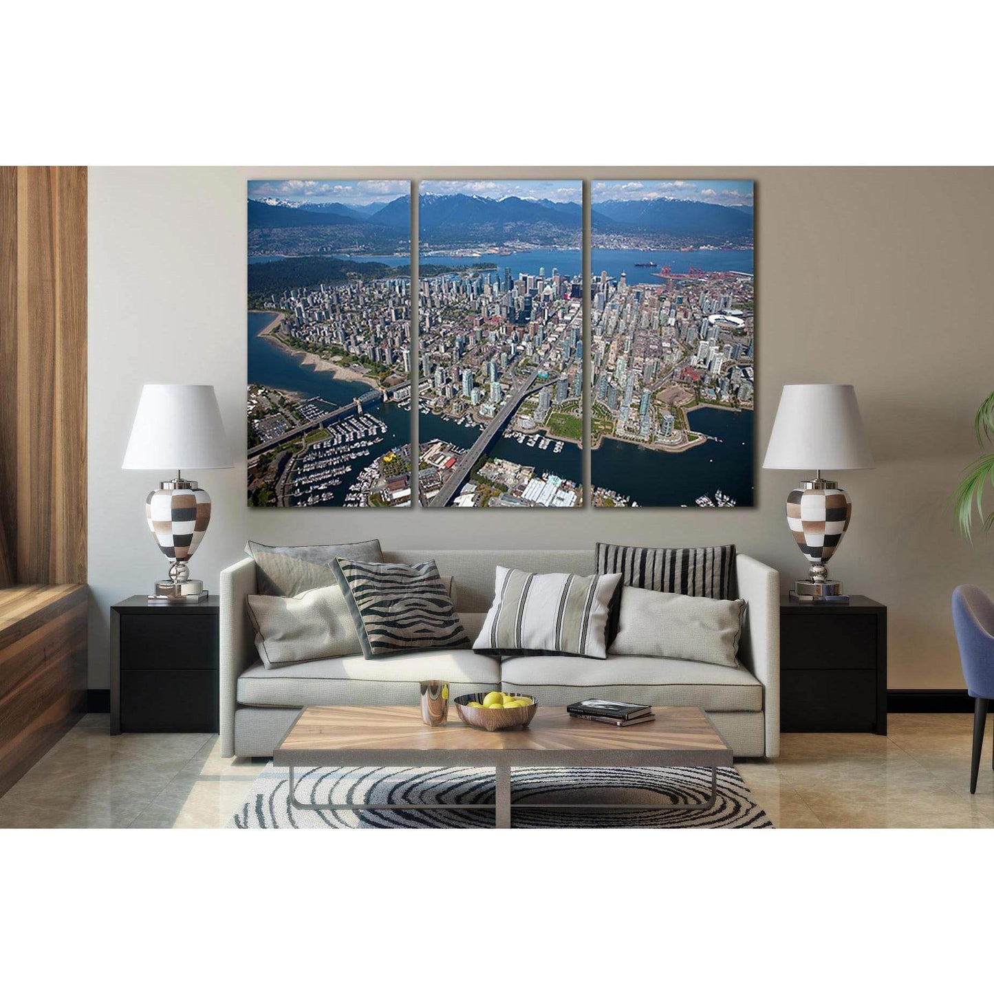 Canada Vancouver City Aerial View №SL313 Ready to Hang Canvas Print - Zellart Canvas Prints 0new, ALL_Products, Cityscapes & Skylines
