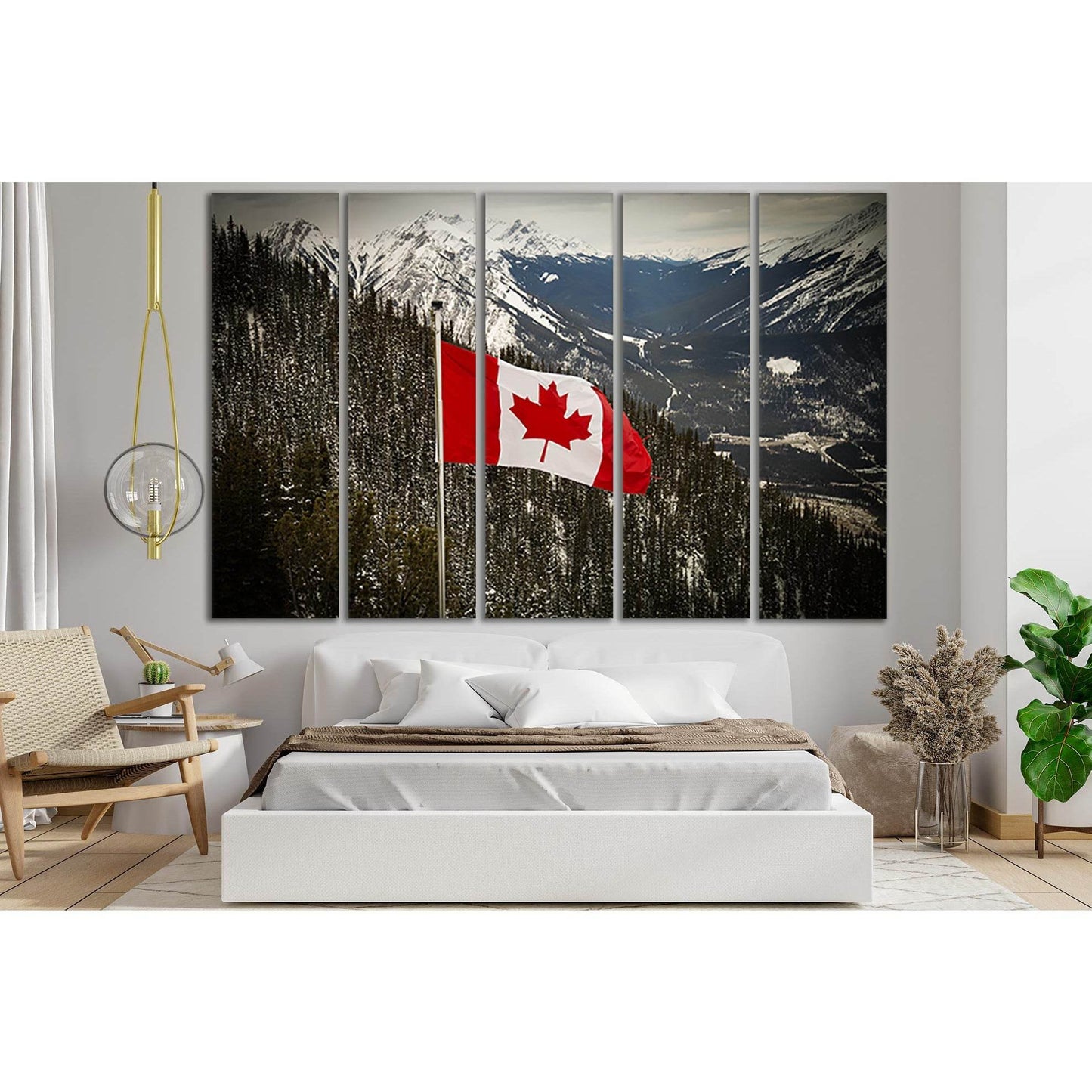 Canadian Flag Blowing The Rocky Mountains №SL1179 Ready to Hang Canvas Print - Zellart Canvas Prints 0new, ALL_Products, Flags