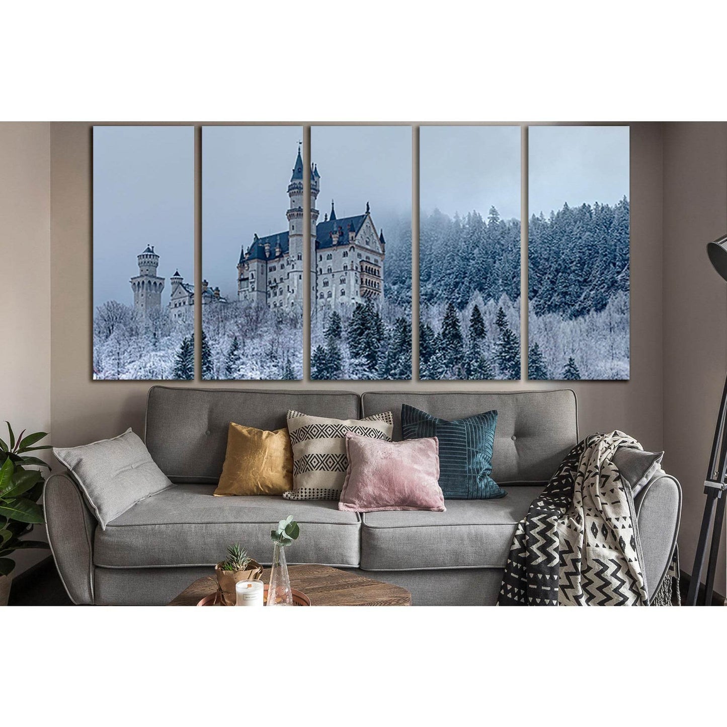 Castle In Winter Forest №SL1380 Ready to Hang Canvas Print - Zellart Canvas Prints 0new, ALL_Products, Architecture