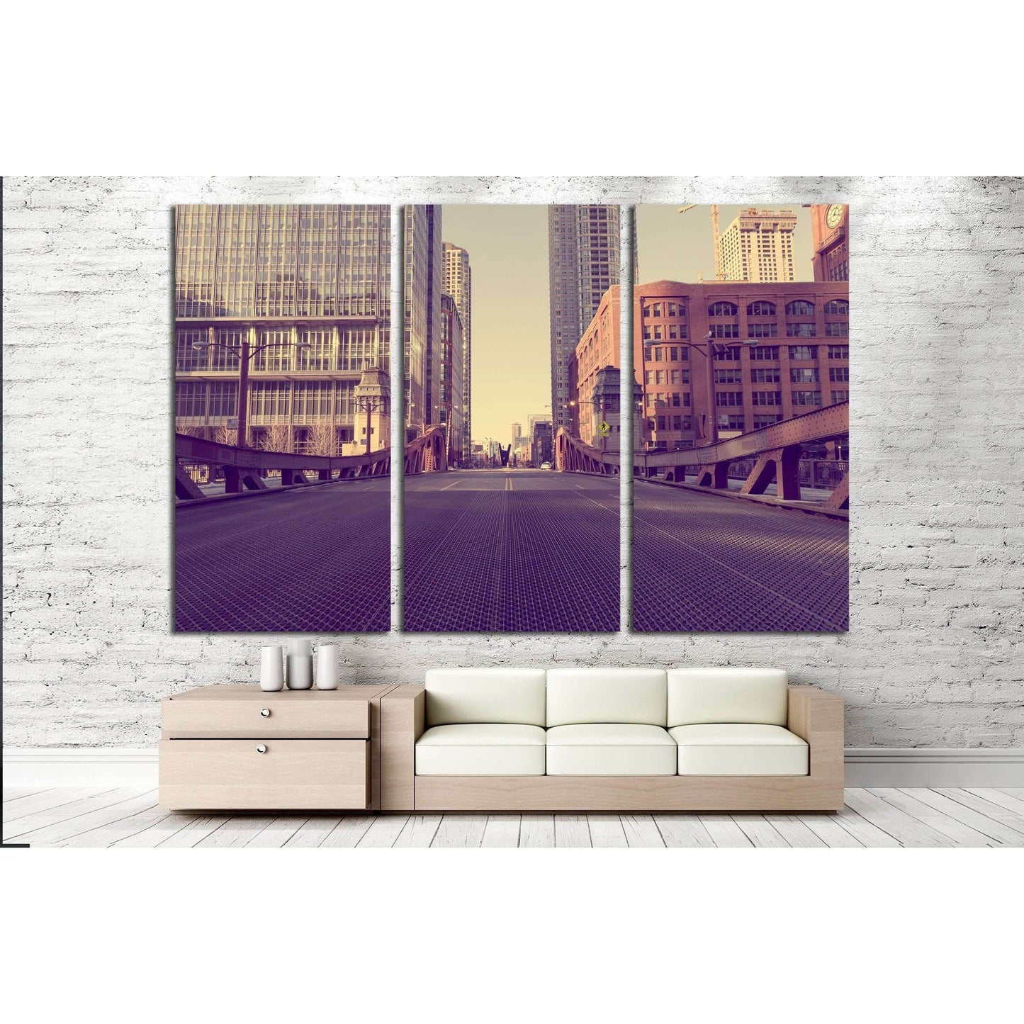 Chicago Bridge - Vintage Picture Effect №2158 Ready to Hang Canvas Print - Zellart Canvas Prints ALL_Products, s-2158