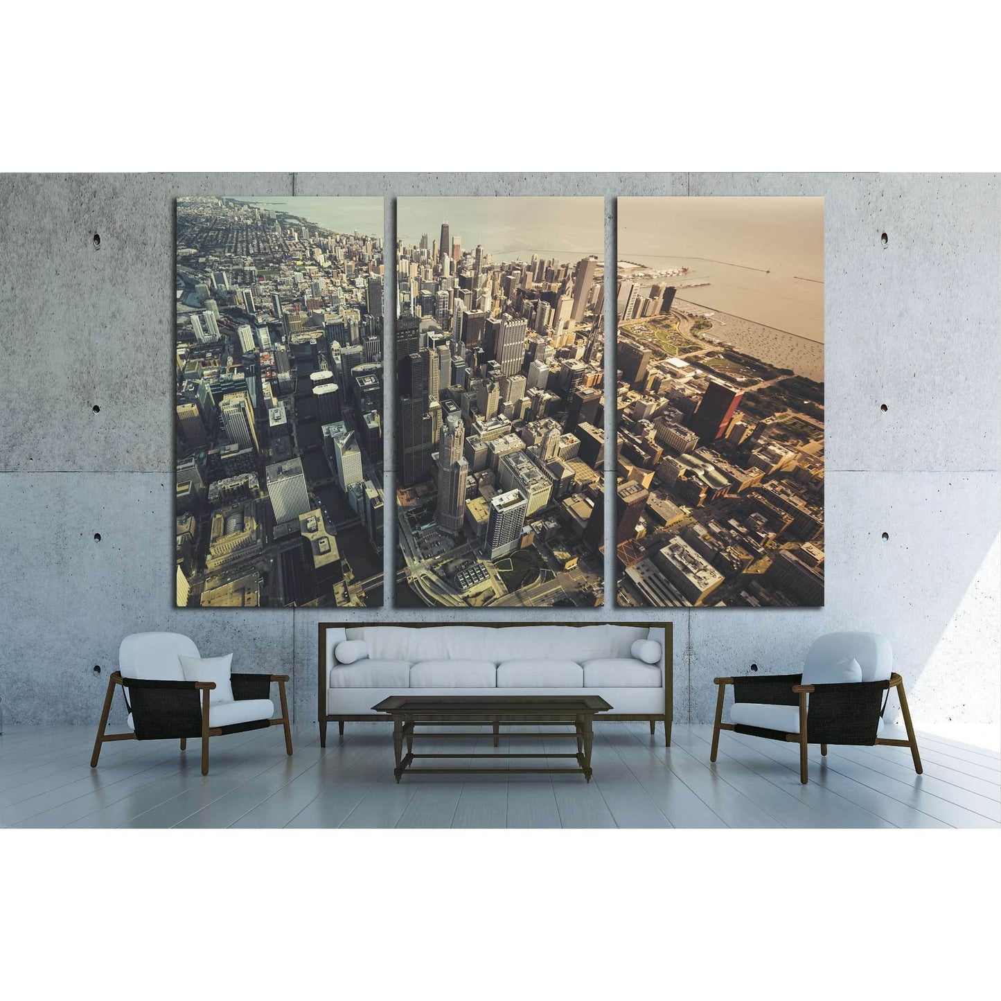 Chicago Downtown- Aerial View with desaturated colors №2326 Ready to Hang Canvas Print - Zellart Canvas Prints ALL_Products, s-2326