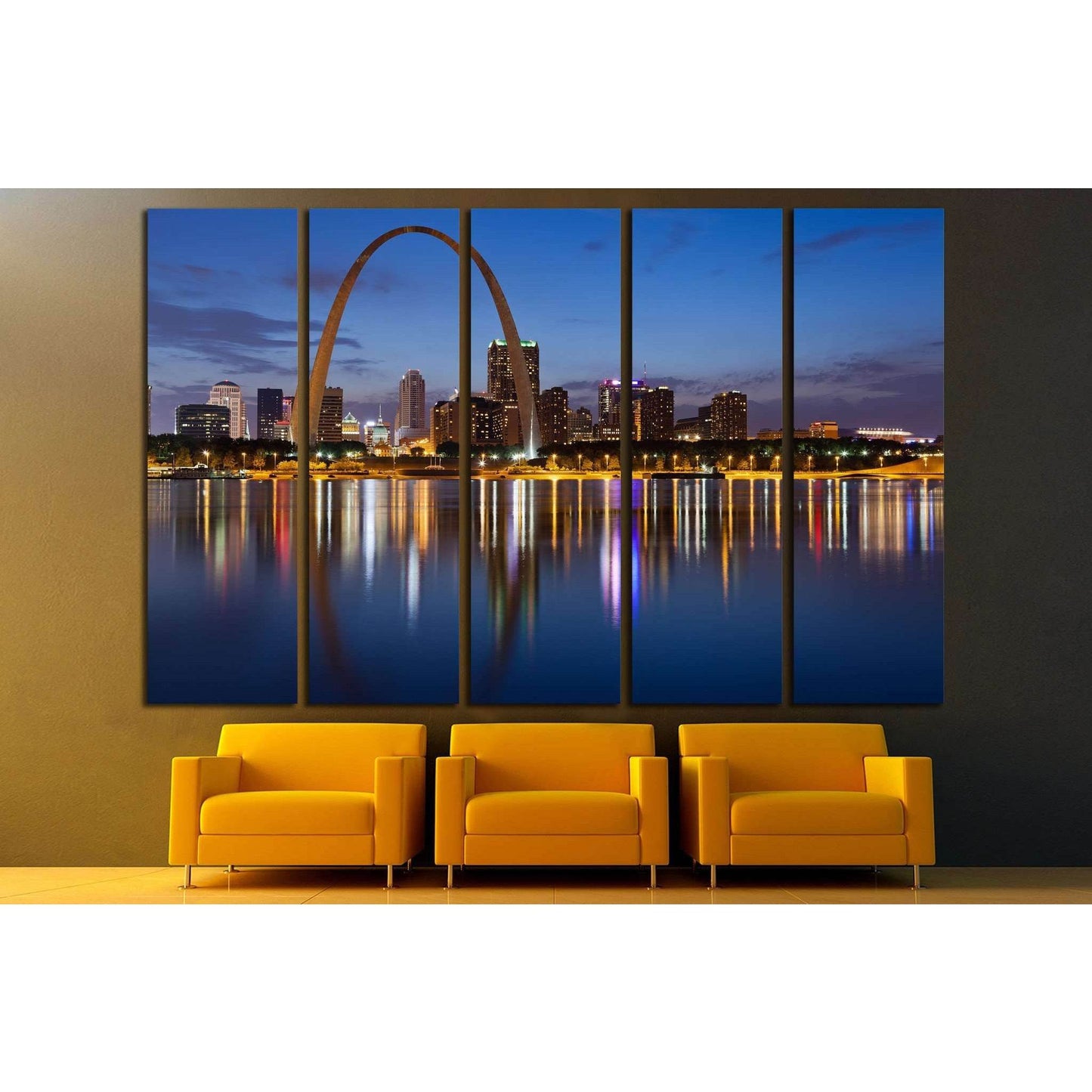 City of St. Louis skyline, Gateway Arch at twilight №2024 Ready to Hang Canvas Print - Zellart Canvas Prints ALL_Products, s-2024