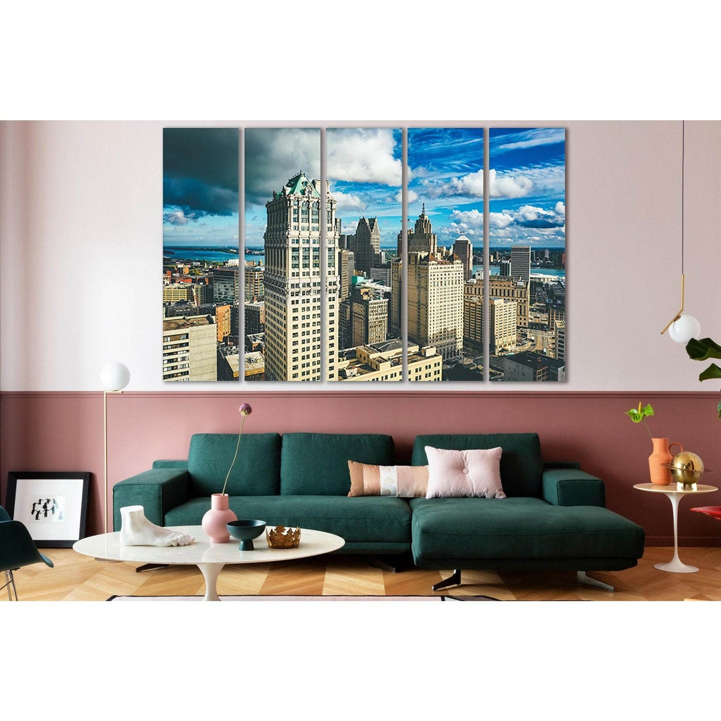 Cityscape Of Detroit №SL362 Ready to Hang Canvas Print - Zellart Canvas Prints 0new, ALL_Products, Cityscapes & Skylines