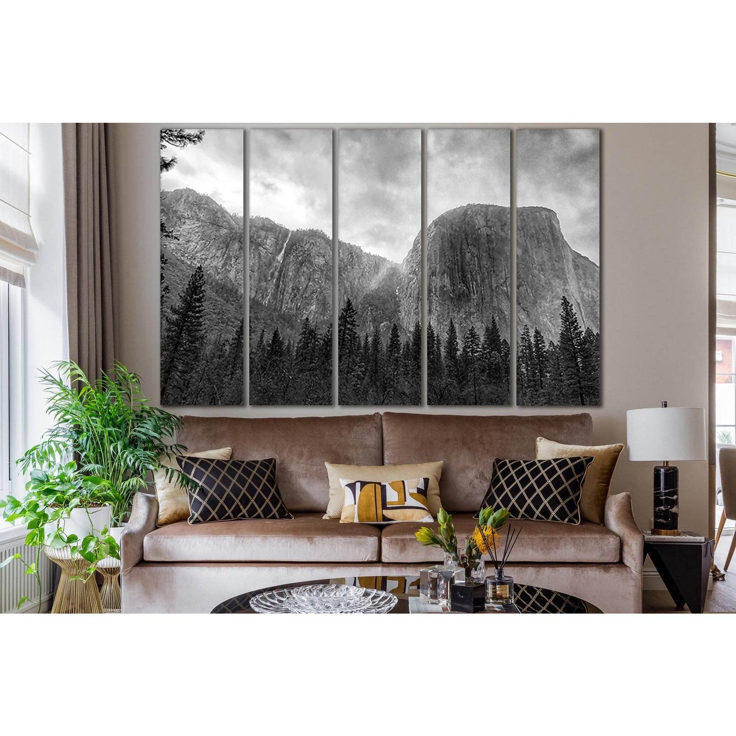 Cliff And Pine Trees Black End White №SL873 Ready to Hang Canvas Print - Zellart Canvas Prints 0new, ALL_Products, Black & White Wall Art