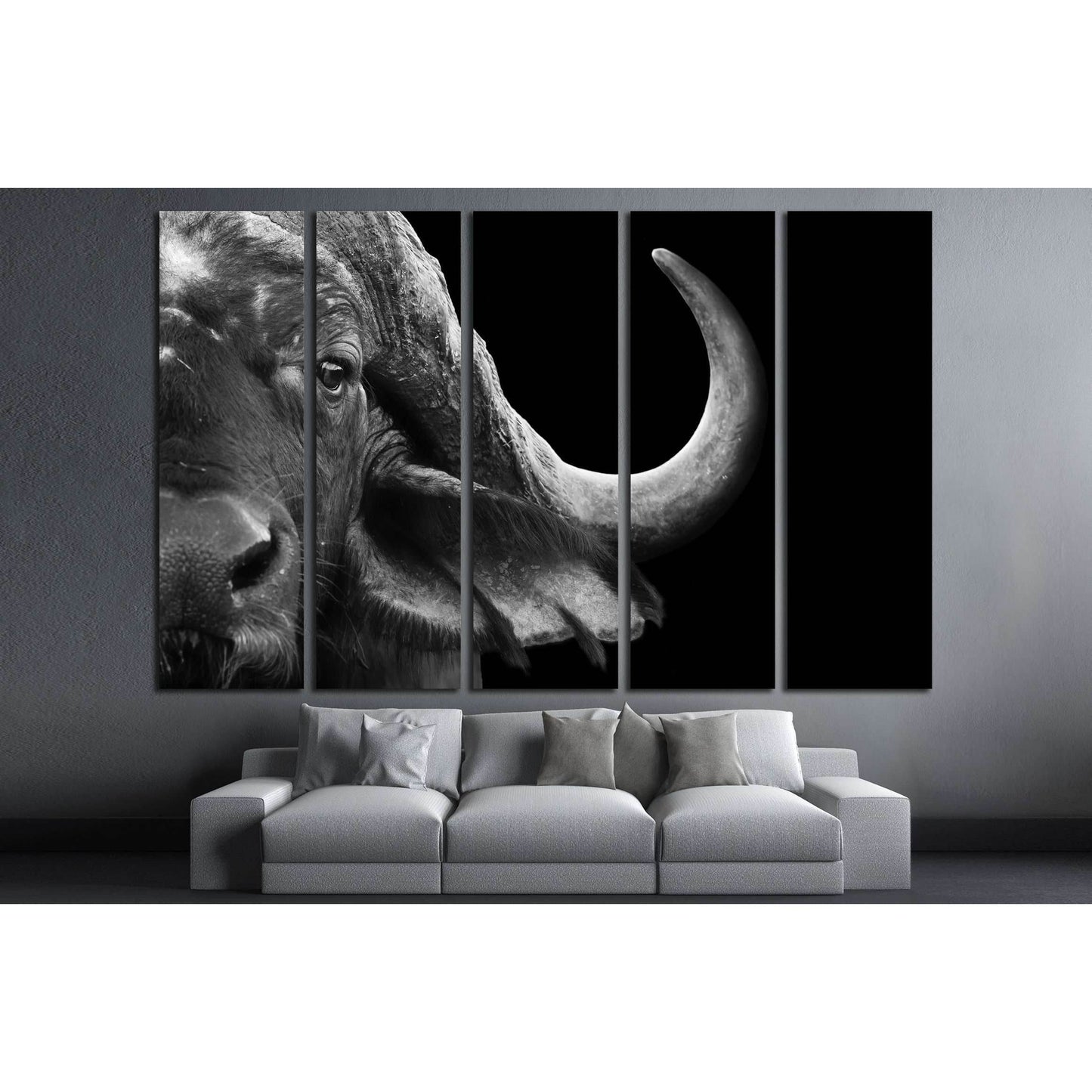 Close up black and white image of an African cape buffalo №2791 Ready to Hang Canvas Print - Zellart Canvas Prints ALL_Products, s-2791