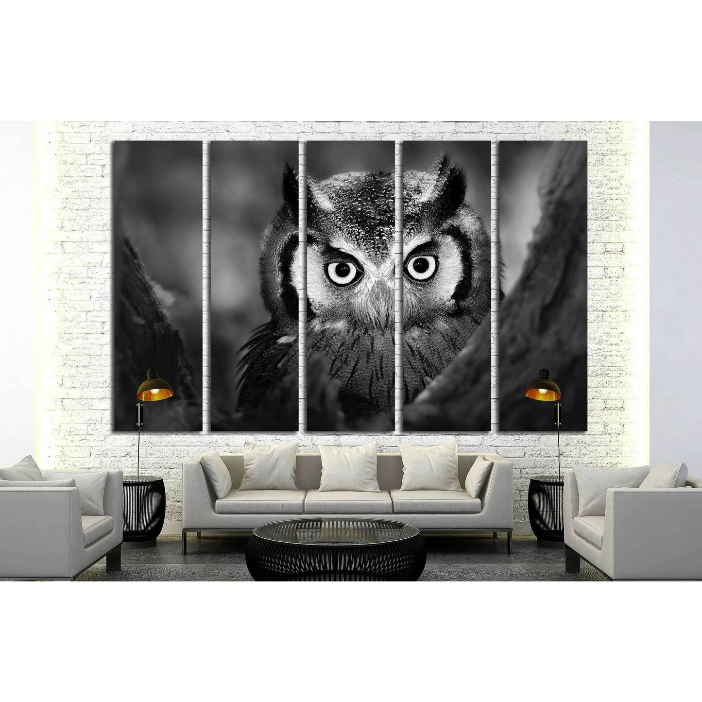 Close-up of a Whitefaced Owl №1842 Ready to Hang Canvas Print - Zellart Canvas Prints ALL_Products, Owl, s-1842