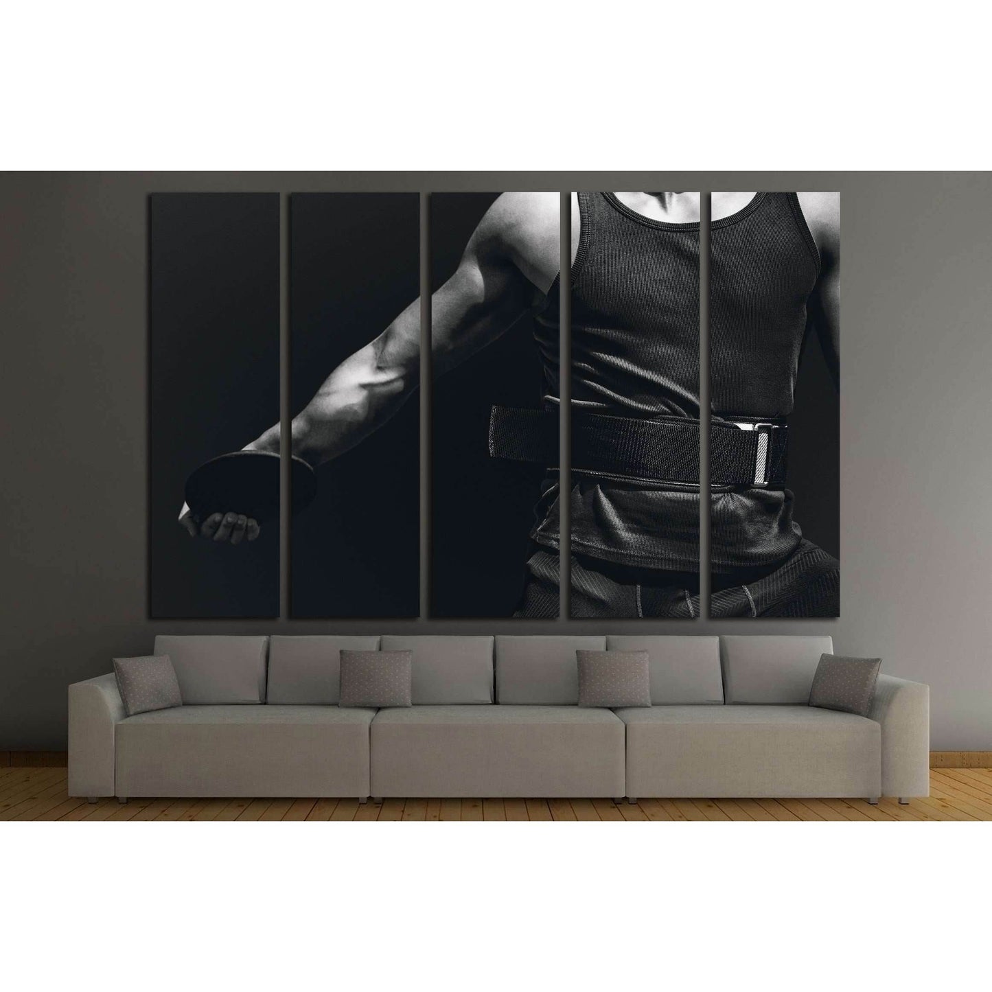 Close up on sportsman chest practising discus throw against black background №2133 Ready to Hang Canvas Print - Zellart Canvas Prints ALL_Products, s-2133