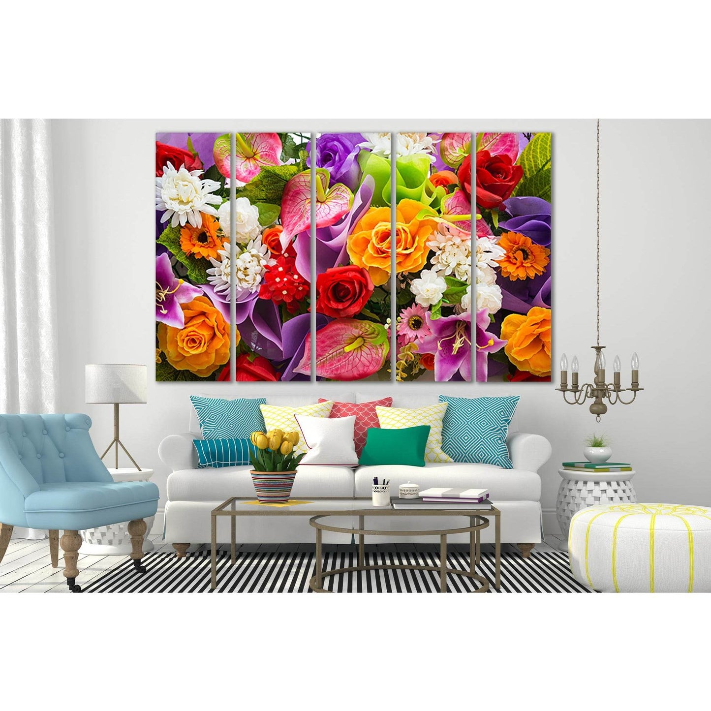 Colorful Bouquet Of Flowers №SL674 Ready to Hang Canvas Print - Zellart Canvas Prints 0new, ALL_Products, Floral & Botanical Wall Art