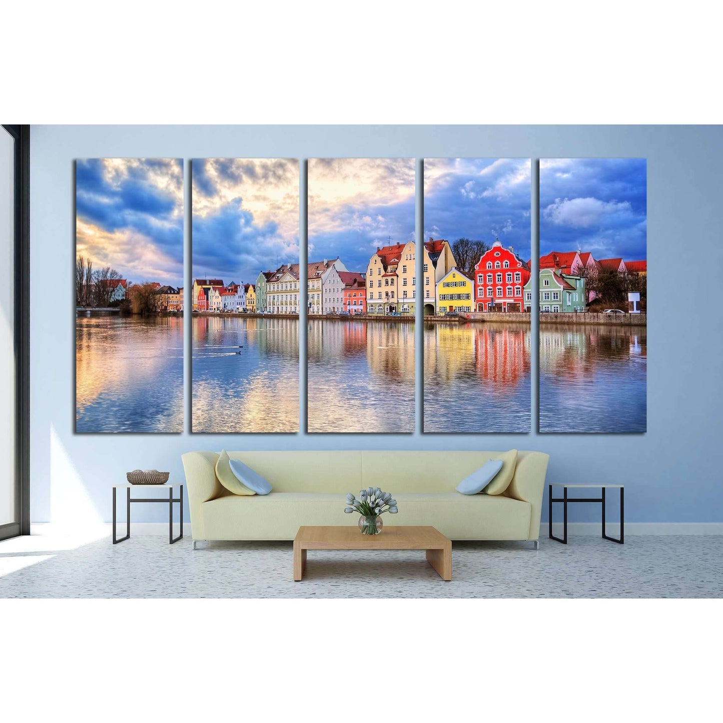 Colorful historical houses on Isar river in an old gothic town Landshut by Munich, Germany №3033 Ready to Hang Canvas Print - Zellart Canvas Prints ALL_Products, s-3033