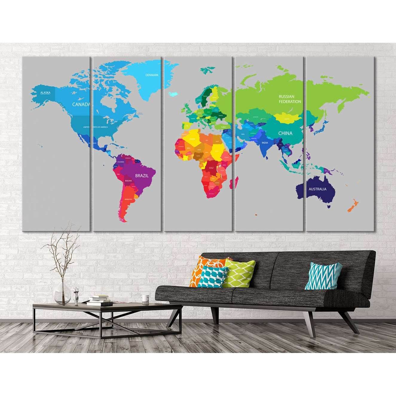 Colorful World Map №113 Ready to Hang Canvas PrintCanvas art arrives ready to hang, with hanging accessories included and no additional framing required. Every canvas print is hand-crafted, made on-demand at our workshop and expertly stretched around 100%