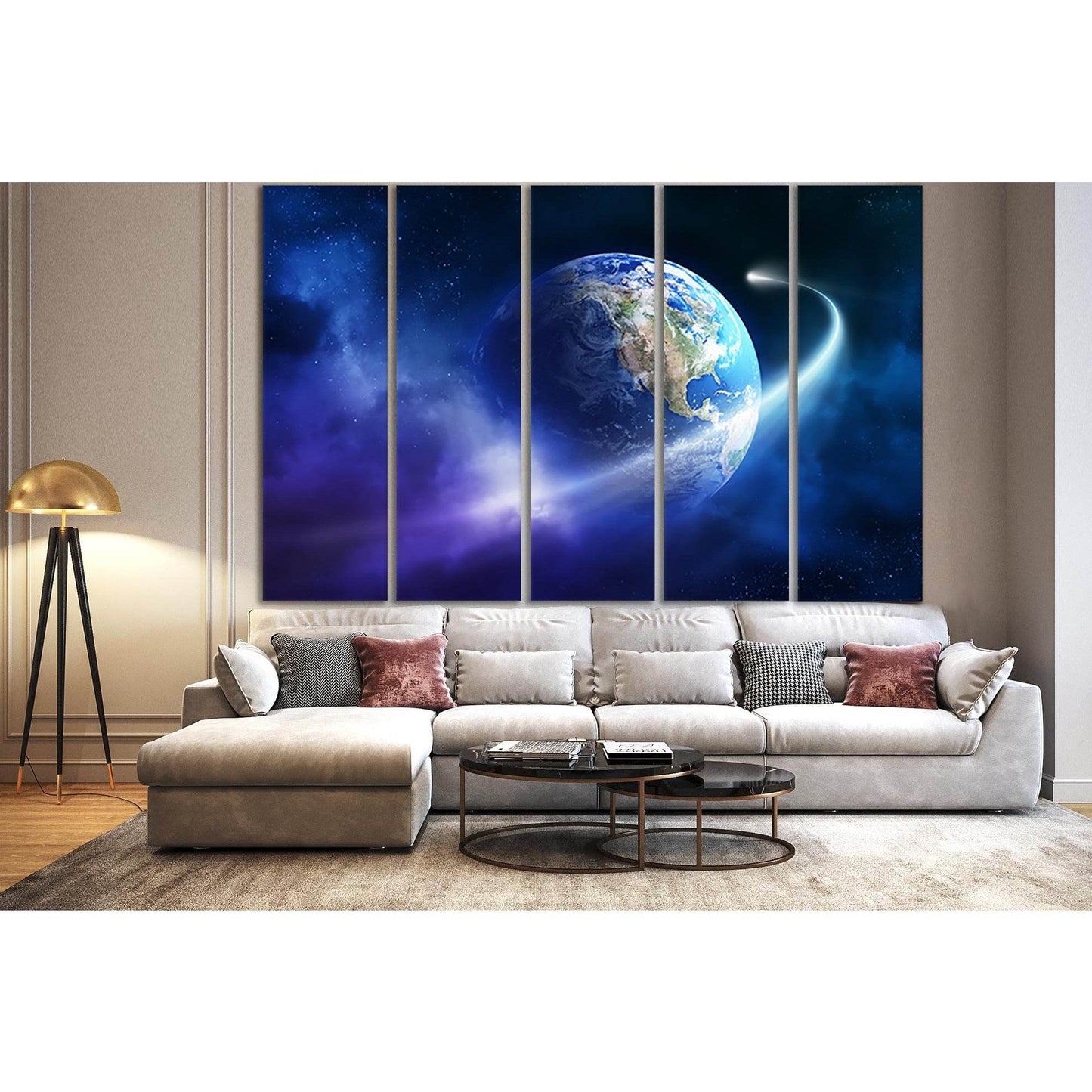 Comet Orbiting Planet Earth №SL432 Ready to Hang Canvas Print - Zellart Canvas Prints 0new, ALL_Products, Astronomy & Space Canvas Wall Art