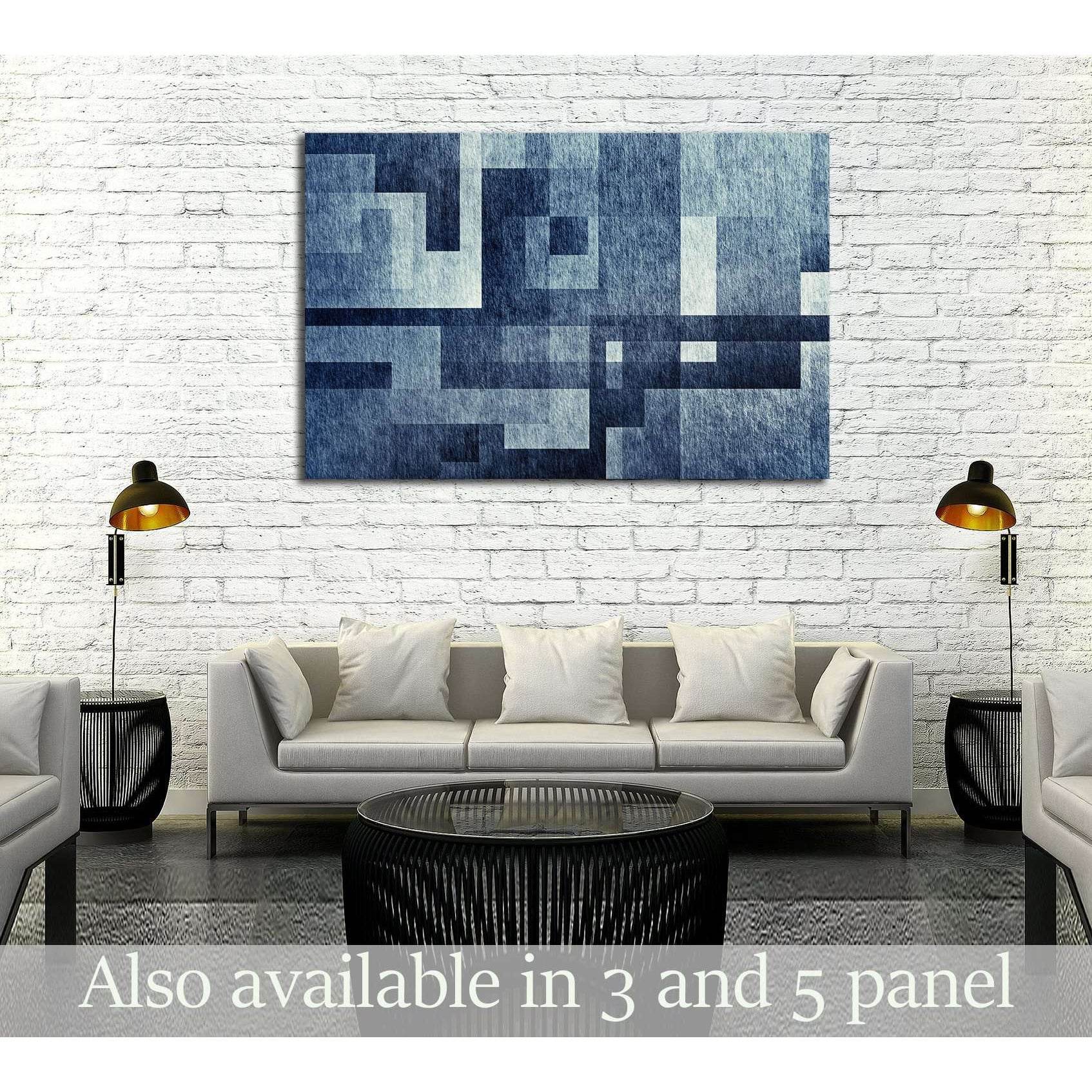 Indigo Geometric Canvas Print, Modern Blue Grid Wall Art Zellart