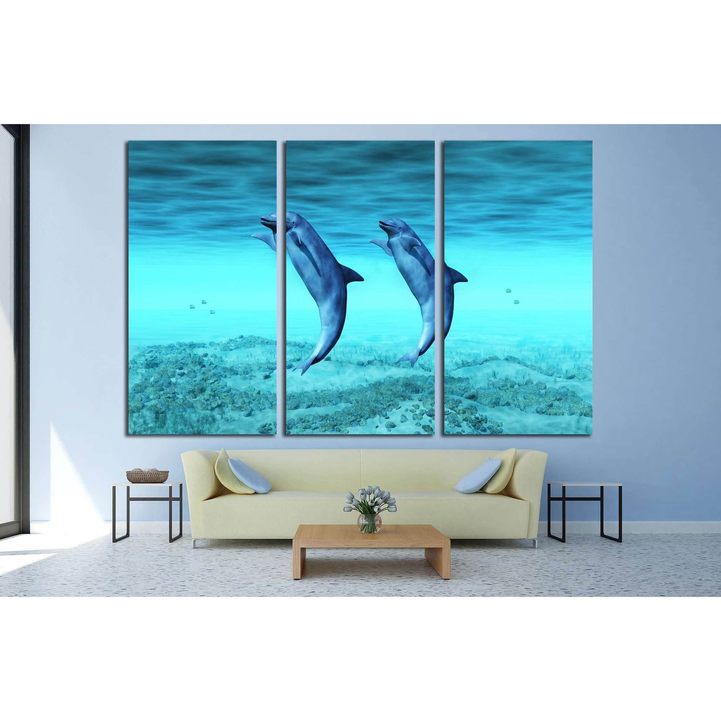 dancing dolphins №2335 Ready to Hang Canvas Print - Zellart Canvas Prints ALL_Products, s-2335