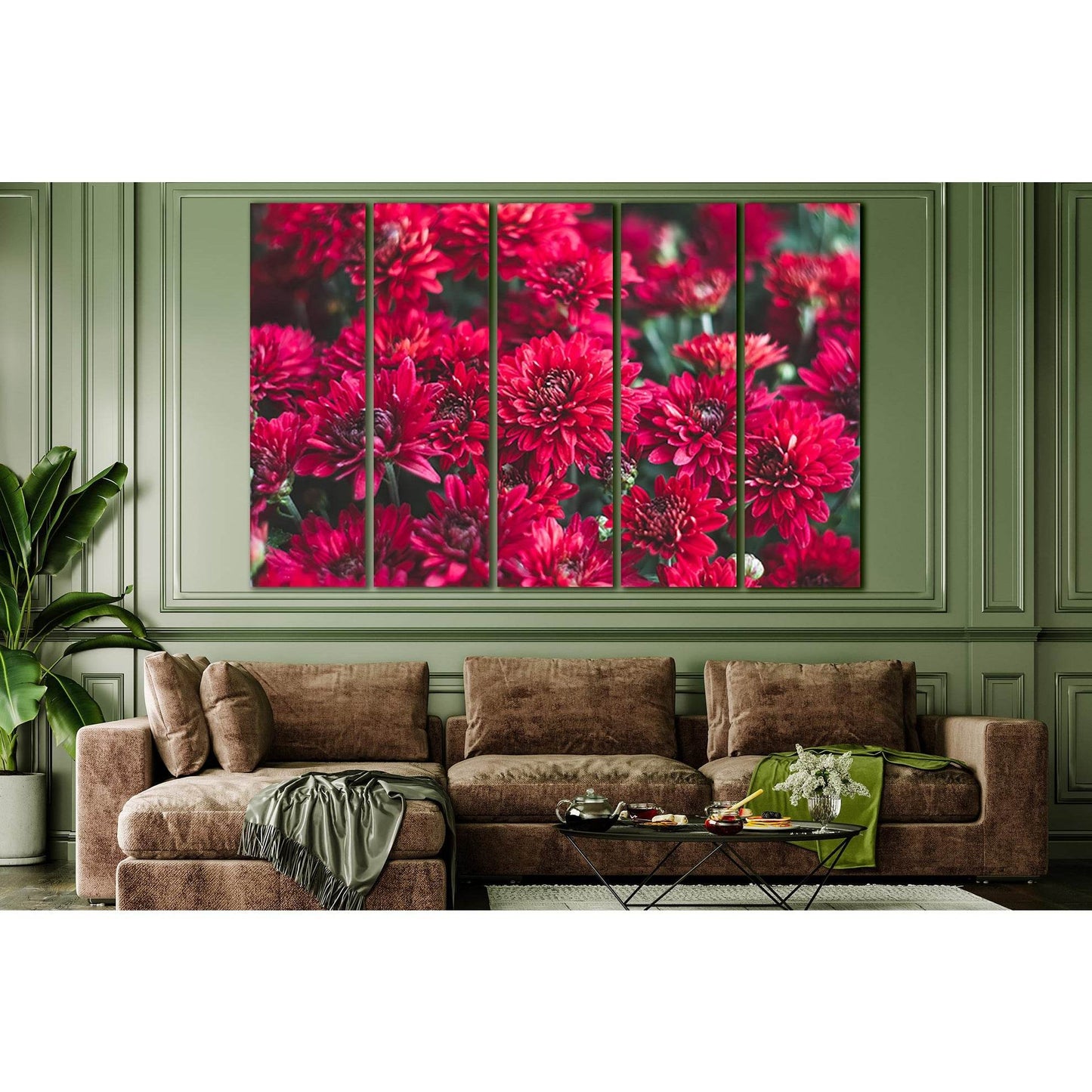 Dark Red Chrysanthemums №SL672 Ready to Hang Canvas Print - Zellart Canvas Prints 0new, ALL_Products, Floral & Botanical Wall Art
