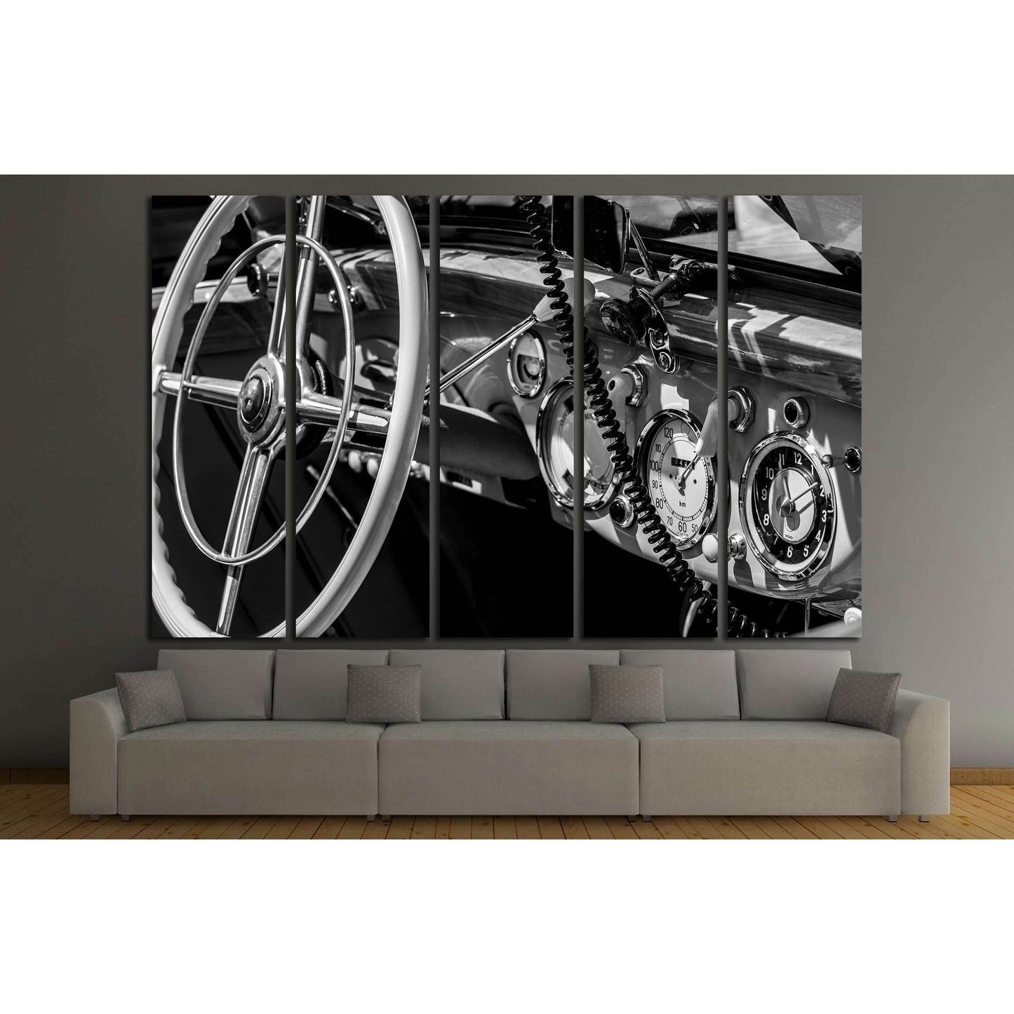 dashboard old car in black and white retro №3280 Ready to Hang Canvas Print - Zellart Canvas Prints ALL_Products, s-3280