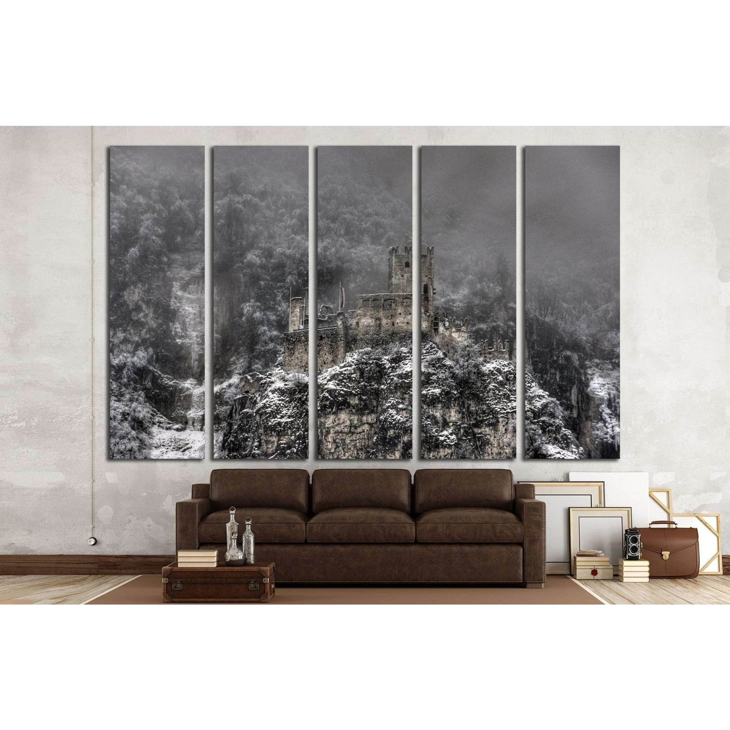 Decayed castle with clouds and snow №1790 Ready to Hang Canvas Print - Zellart Canvas Prints ALL_Products, s-1790