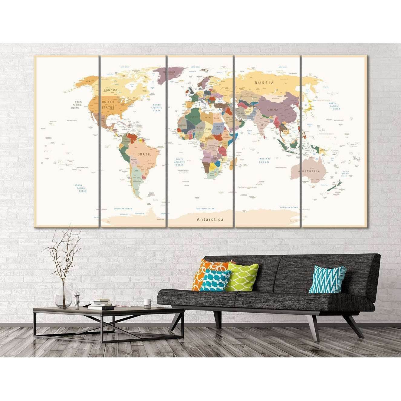 Detailed World Map №112 Ready to Hang Canvas Print - Zellart Canvas Prints ALL_Products, wd-112