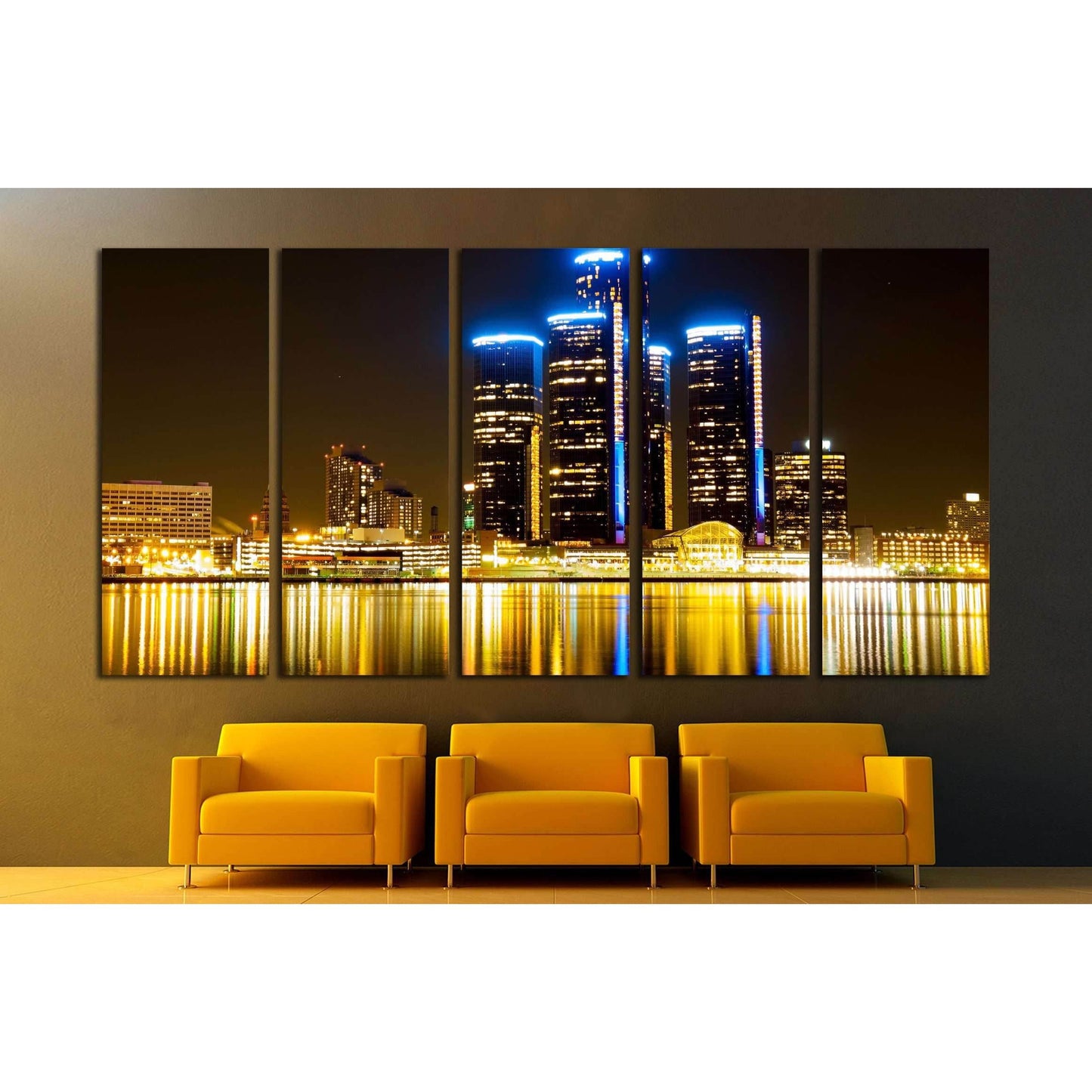 Detroit Skyline at Night №2258 Ready to Hang Canvas Print - Zellart Canvas Prints ALL_Products, s-2258