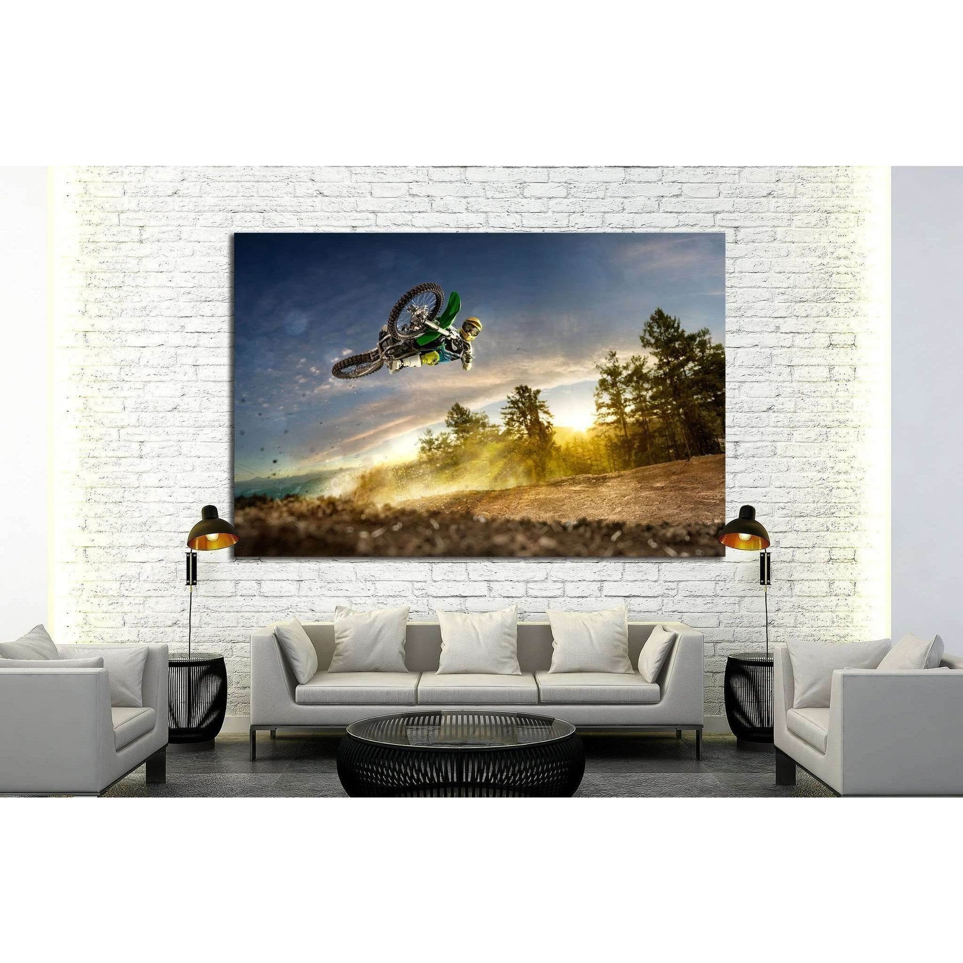 Dirt bike rider is flying high in evening №1870 Ready to Hang Canvas PrintCanvas art arrives ready to hang, with hanging accessories included and no additional framing required. Every canvas print is hand-crafted, made on-demand at our workshop and expert
