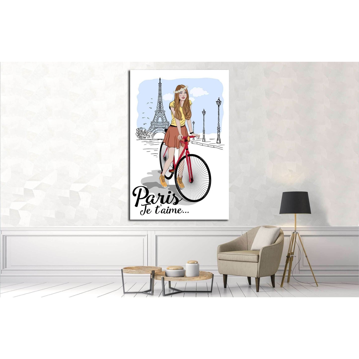 Discover Paris sketch canvas with girl on bike and eiffel tower vector illustration №4595 Ready to Hang Canvas Print - Zellart Canvas Prints ALL_Products, s-4595