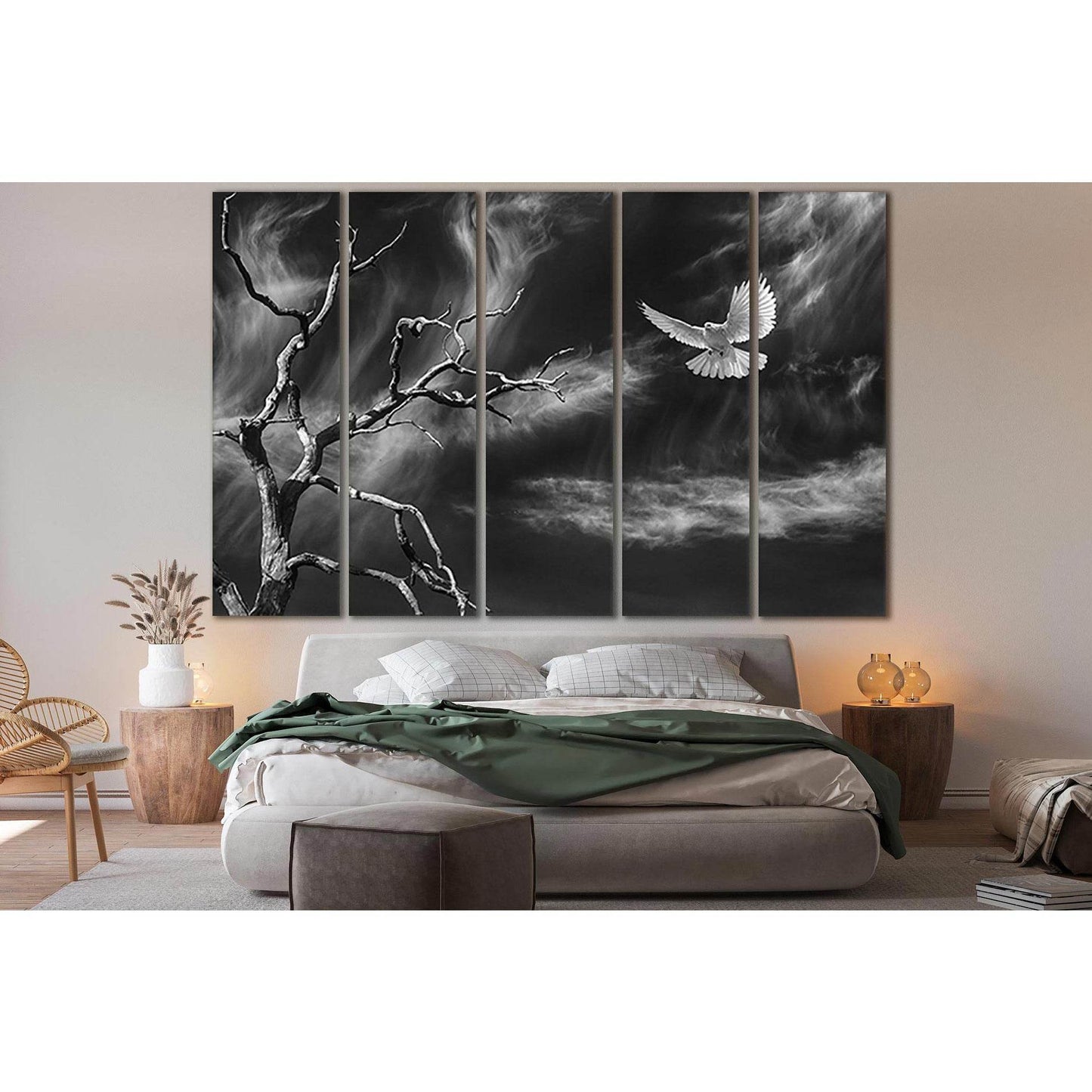 Dove And Tree Black And White №SL839 Ready to Hang Canvas Print - Zellart Canvas Prints 0new, ALL_Products, Black & White Wall Art