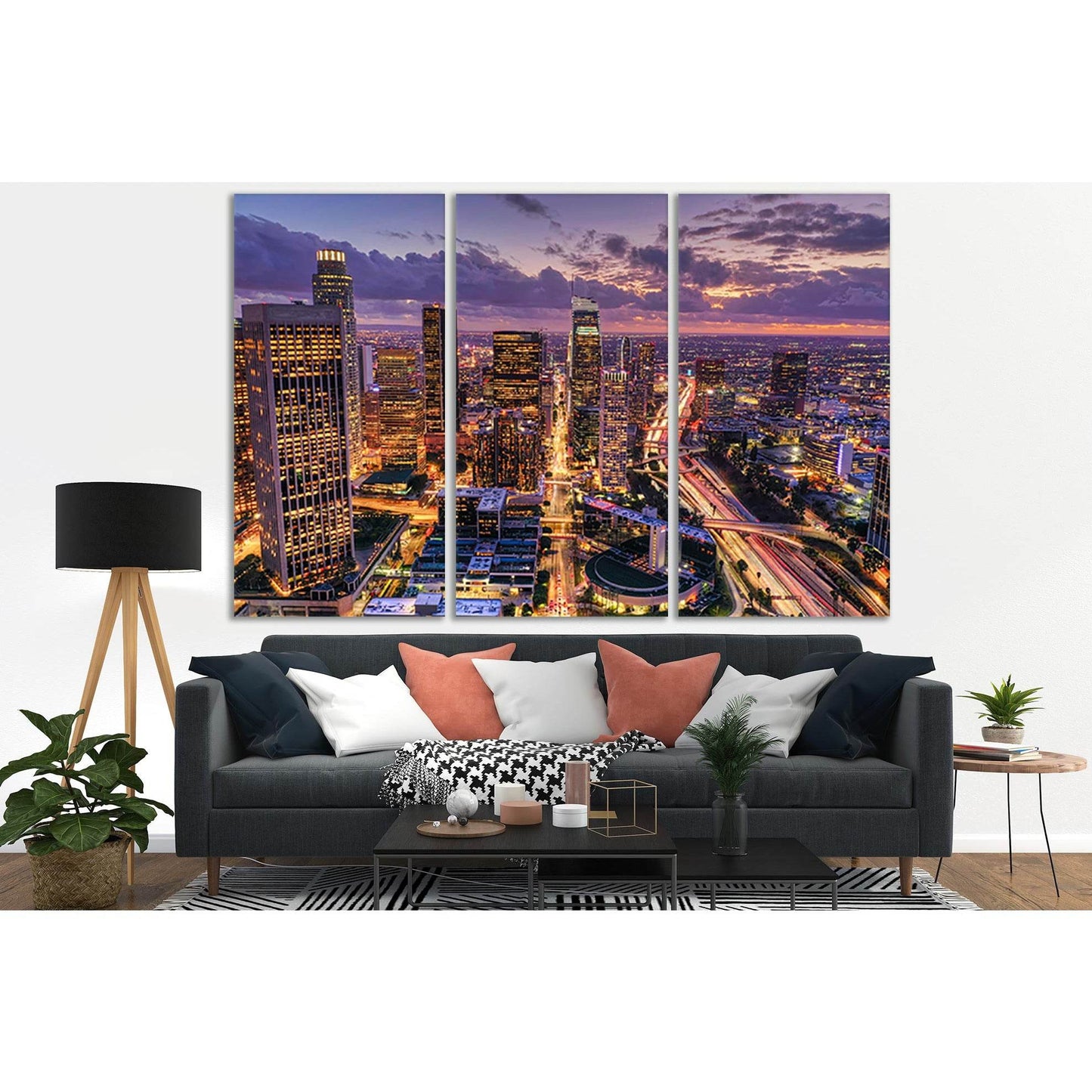 Downtown Los Angeles Skyline At Night №SL365 Ready to Hang Canvas Print - Zellart Canvas Prints 0new, ALL_Products, Cityscapes & Skylines