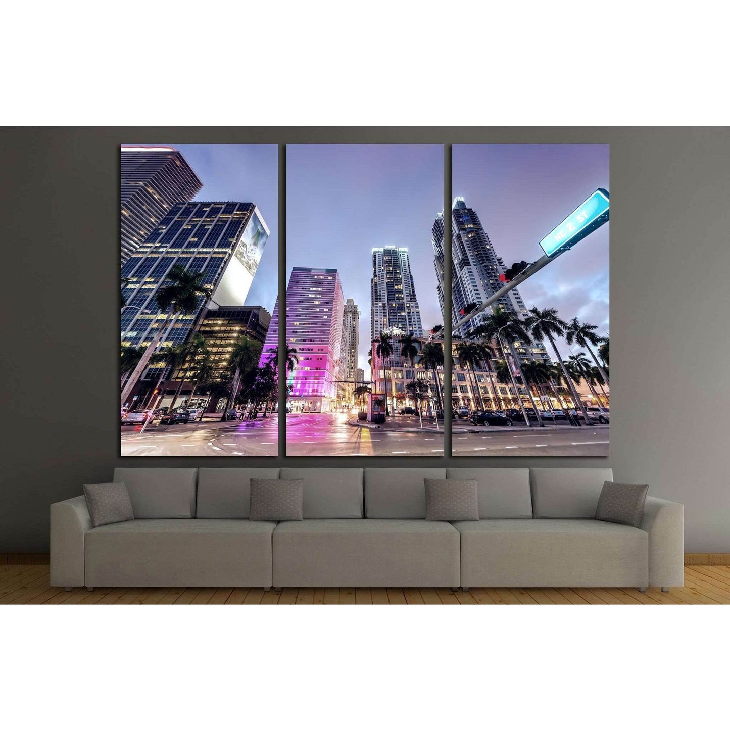 Downtown Miami at night №1097 Ready to Hang Canvas Print - Zellart Canvas Prints ALL_Products, s-1097