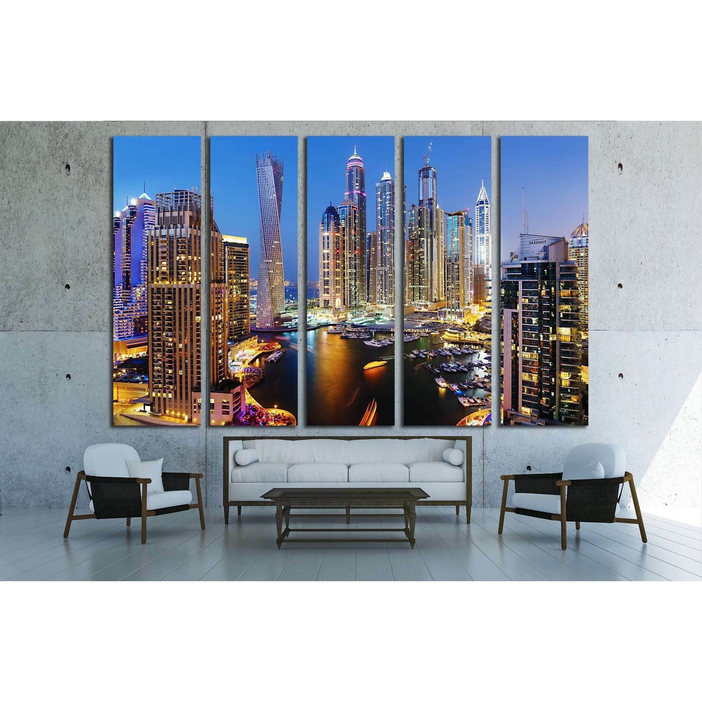 DUBAI, UAE, Dubai Marina at Dusk from the top, Persian Gulf №2265 Ready to Hang Canvas Print - Zellart Canvas Prints ALL_Products, s-2265