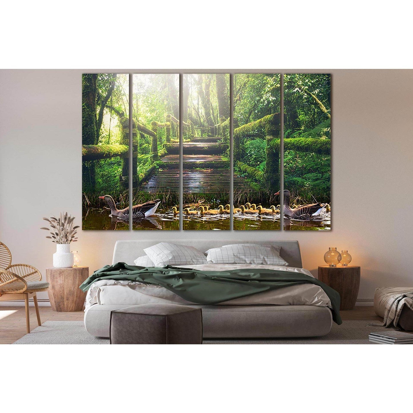 Ducks In The Pond And Green Trees №SL508 Ready to Hang Canvas Print - Zellart Canvas Prints 0new, ALL_Products, Trees Wall Art