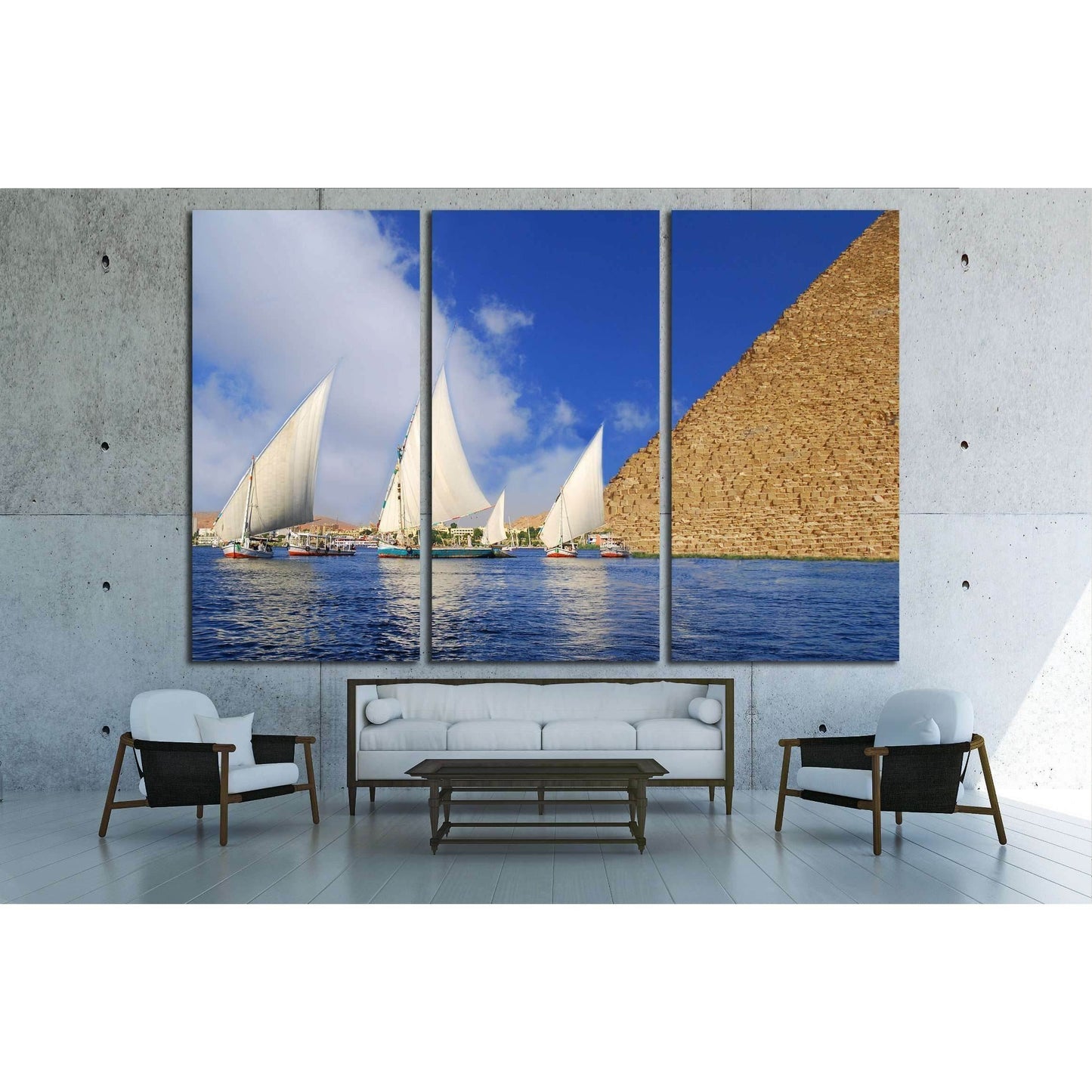 Egyptian Abstraction - Falukas on the Nile and Egyptian Pyramid fantasy №2136 Ready to Hang Canvas Print - Zellart Canvas Prints ALL_Products, s-2136