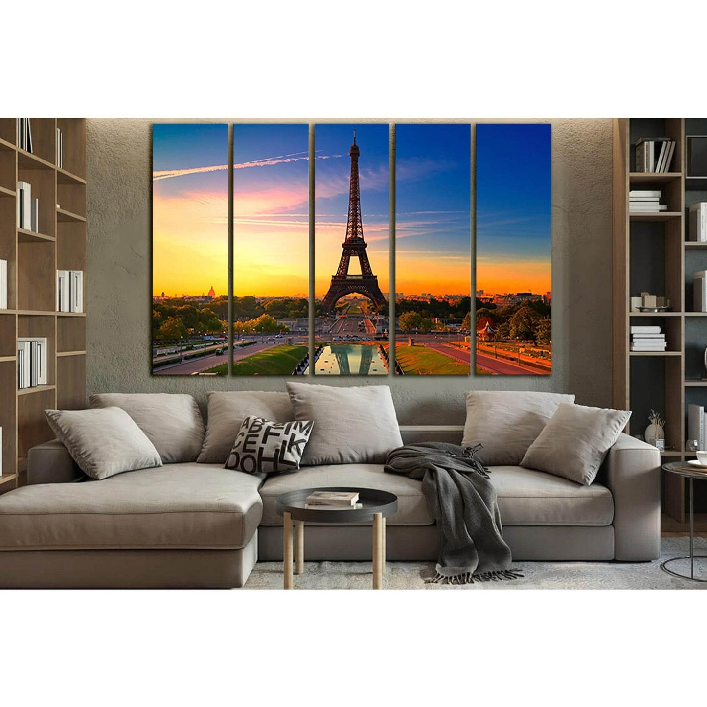 Eiffel Tower Sunset Paris №SL1467 Ready to Hang Canvas Print - Zellart Canvas Prints 0new, ALL_Products, CITYSCAPES & SKYLINES