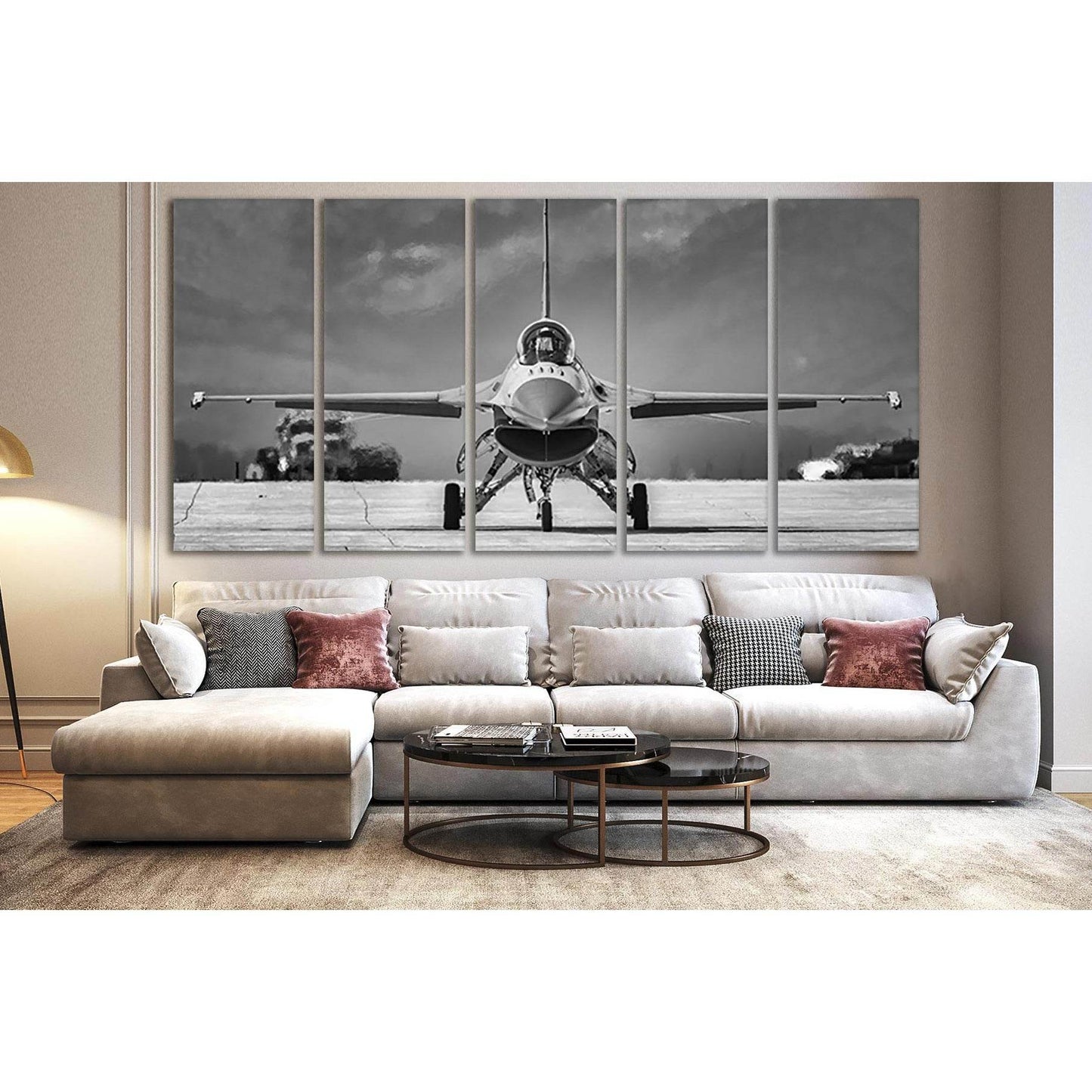 F-16 Fighting Falcon №SL861 Ready to Hang Canvas Print - Zellart Canvas Prints 0new, ALL_Products, Black & White Wall Art