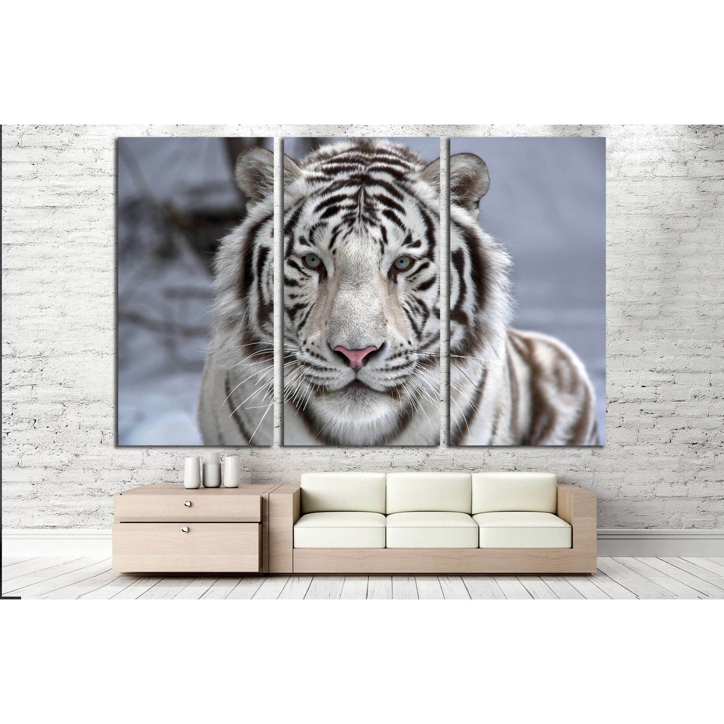 Face to face with white bengal tiger №2345 Ready to Hang Canvas Print - Zellart Canvas Prints ALL_Products, s-2345, Tiger