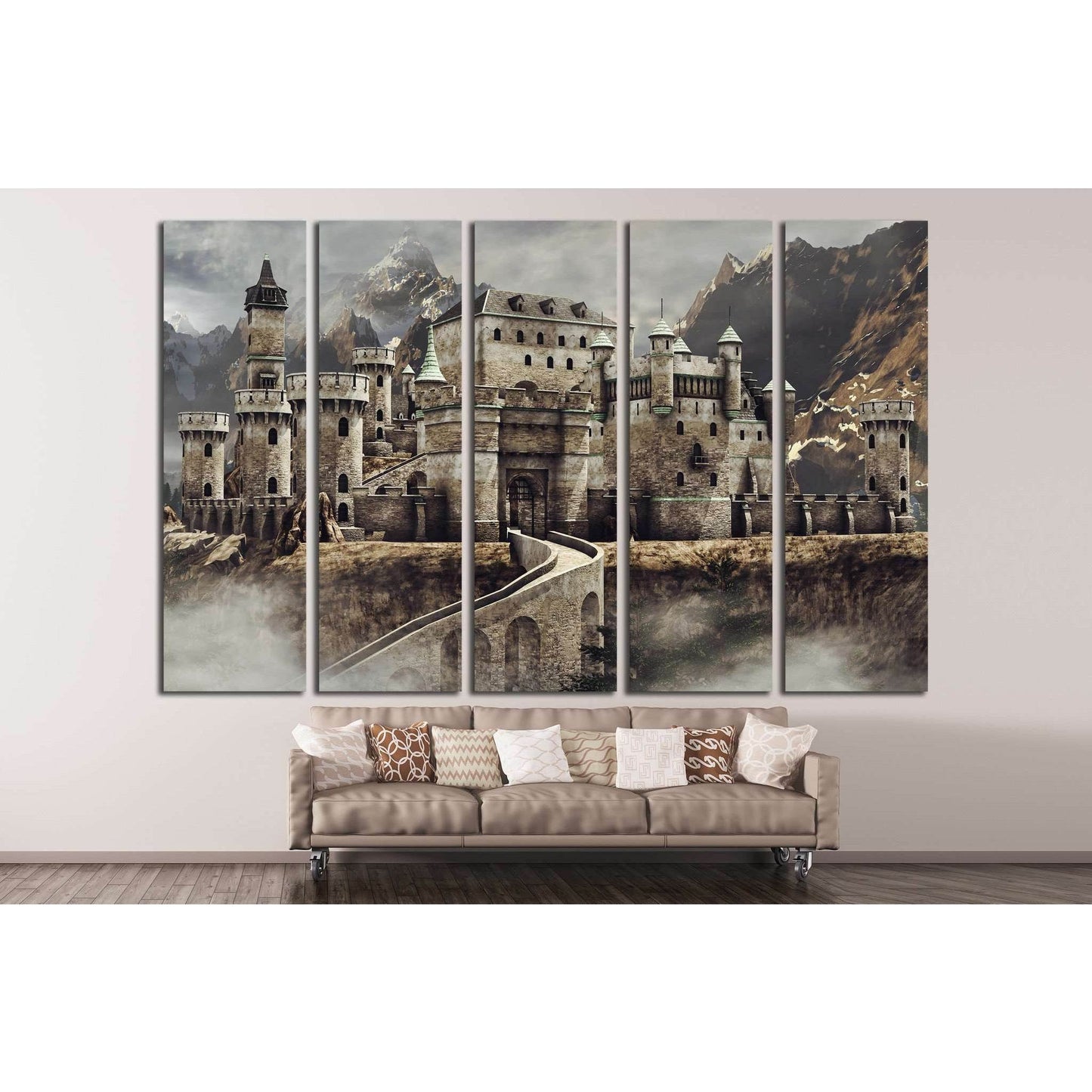 Fantasy stone caste with a bridge in the mountains №1800 Ready to Hang Canvas Print - Zellart Canvas Prints ALL_Products, s-1800