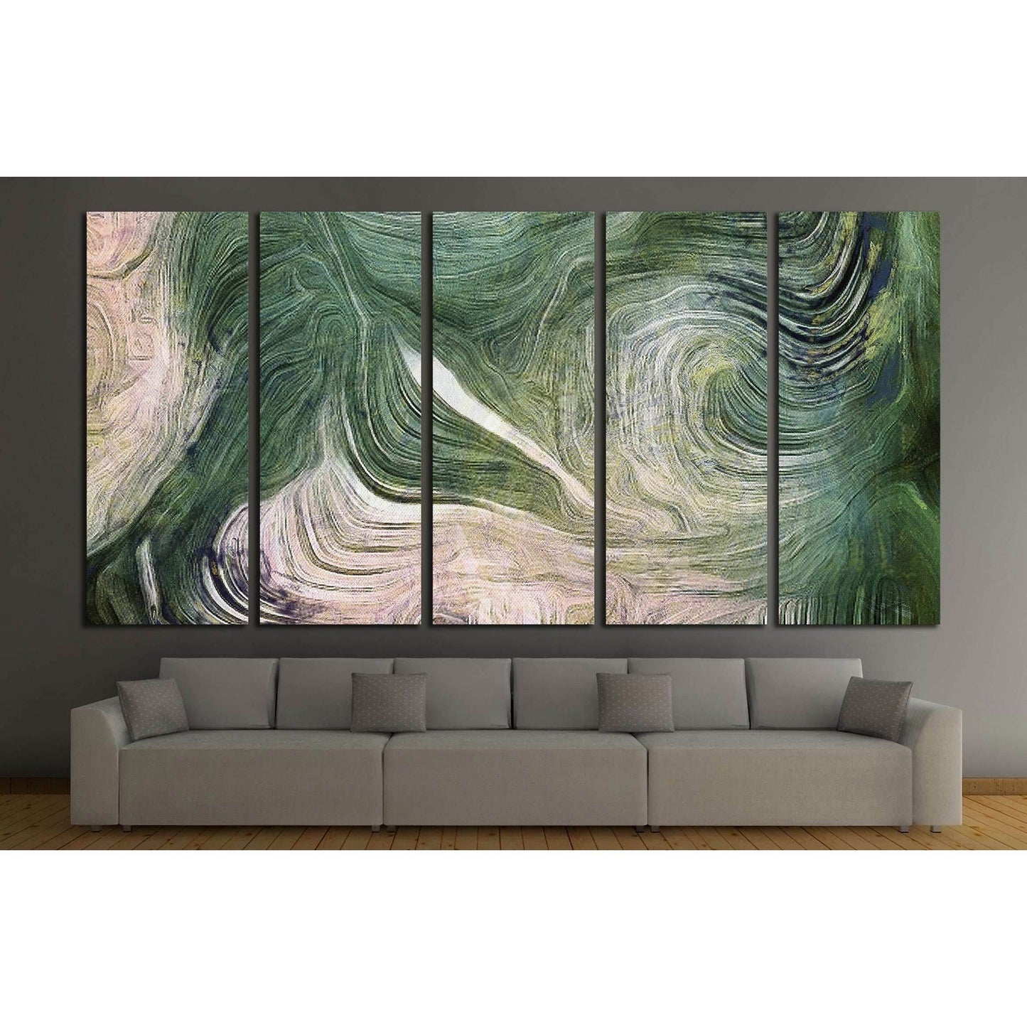 Fluid lines of color movement. Shades of green. Brush strokes №2574 Ready to Hang Canvas Print - Zellart Canvas Prints ALL_Products, s-2574